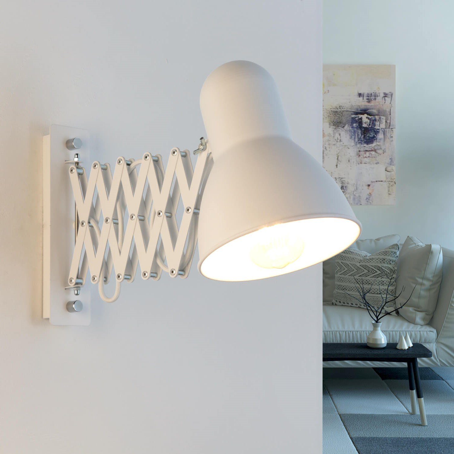 Licht-Erlebnisse Wandleuchte HARMONY, ohne Leuchtmittel, Wandlampe Weiß verstellbar Vintage Stil Wohnzimmer Scherenlampe | Wandleuchten