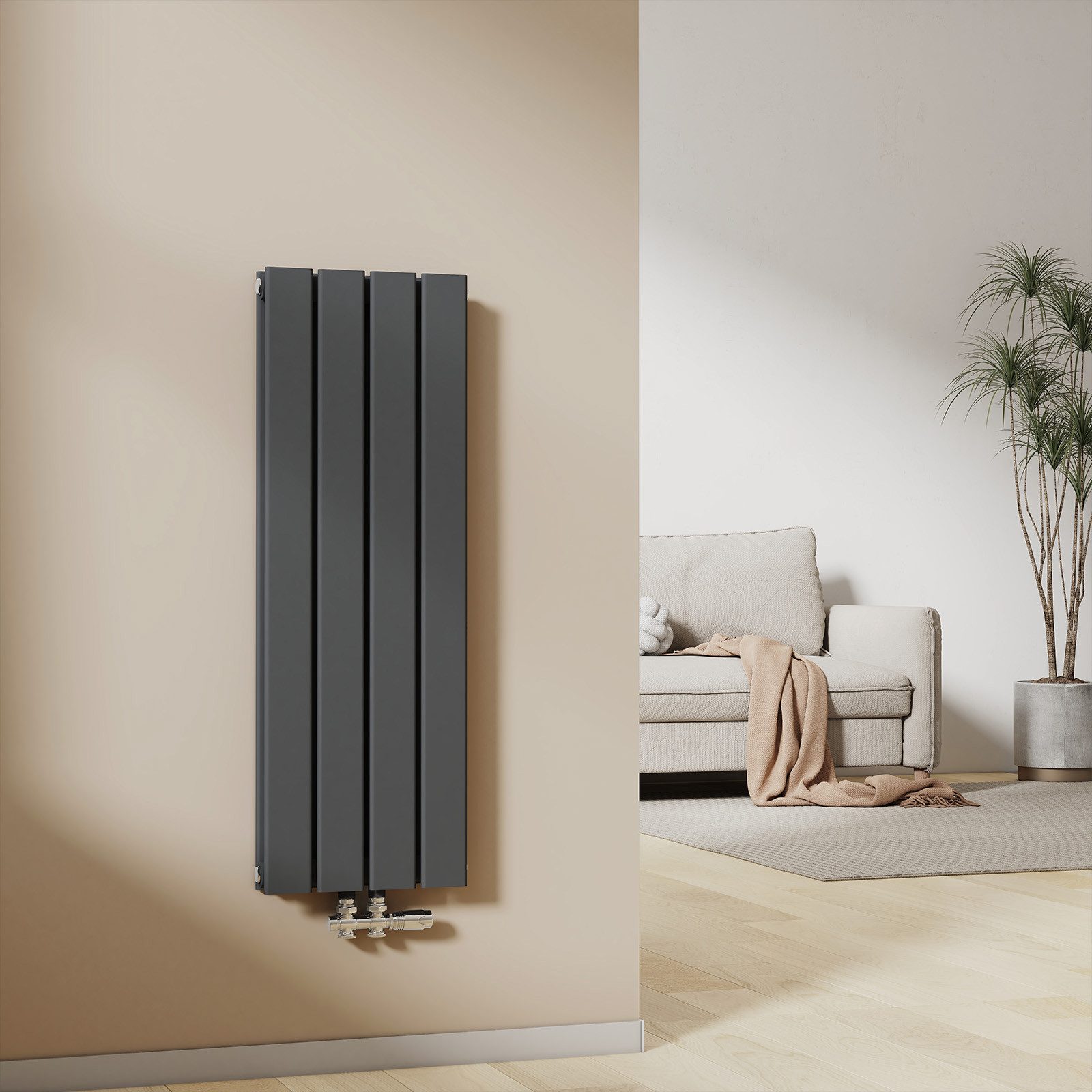 EMKE Heizkörper Anthrazit/Weiß Doppellagig Flach Design Paneelheizkörper Breite: 30cm, Vertikal, Mittelanschluss, 324W für 4qm Raum