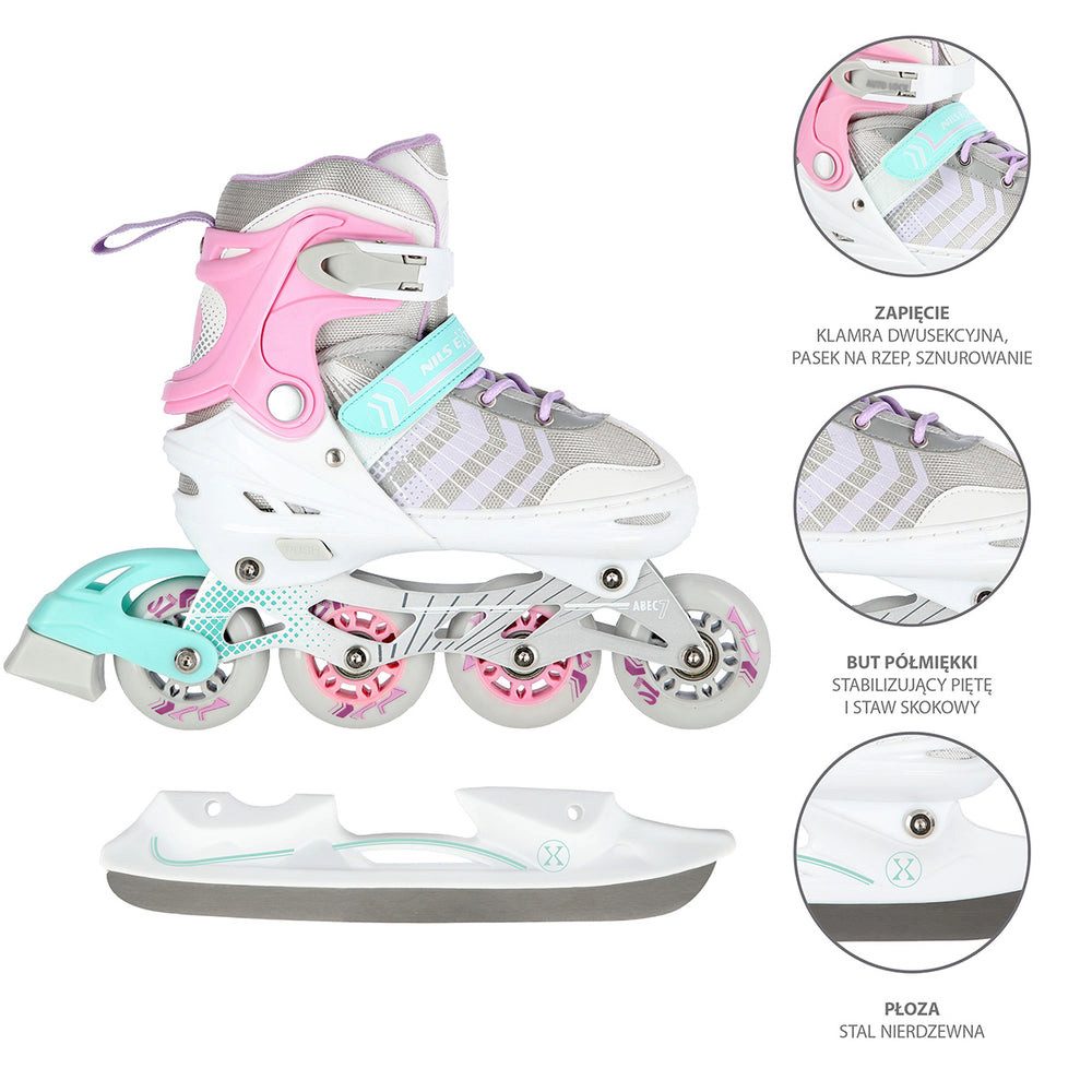 NILS EXTREME Inlineskates Kinderinliner Rollschuhe Schlittschuhe, (Spar-Set, 2-St., 29-33), 4in1, größenverstellbar, ABEC 7, Alu-Schiene