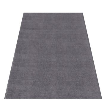 Teppich Unicolor - Einfarbig, Teppium, Rechteckig, Höhe: 25 mm, Teppich Wohnzimmer Einfarbig Grau Kunstfell Plüsch Shaggy Waschbar