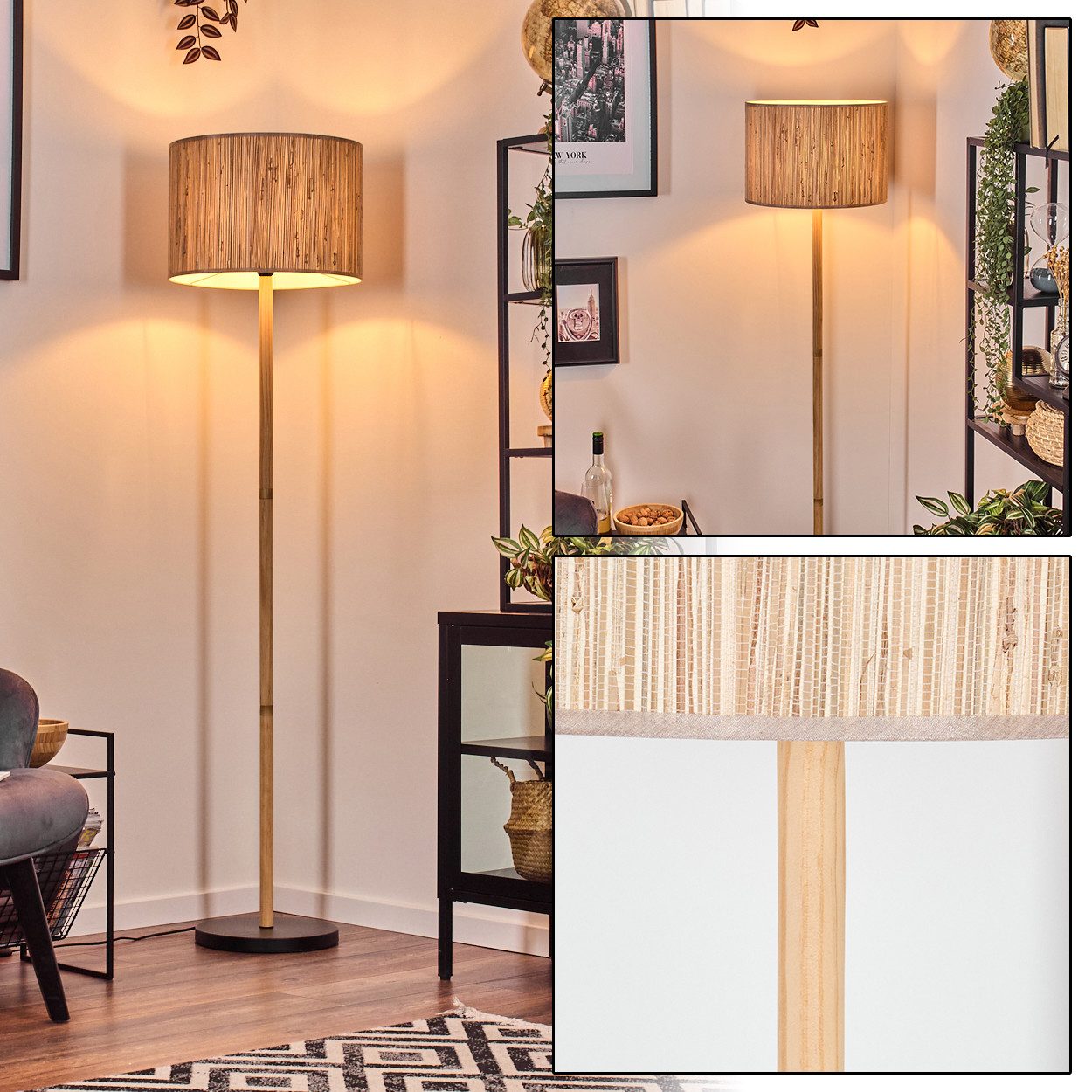 Stehlampe Stehlampe aus Holz/Metall und Schirm aus Seegras