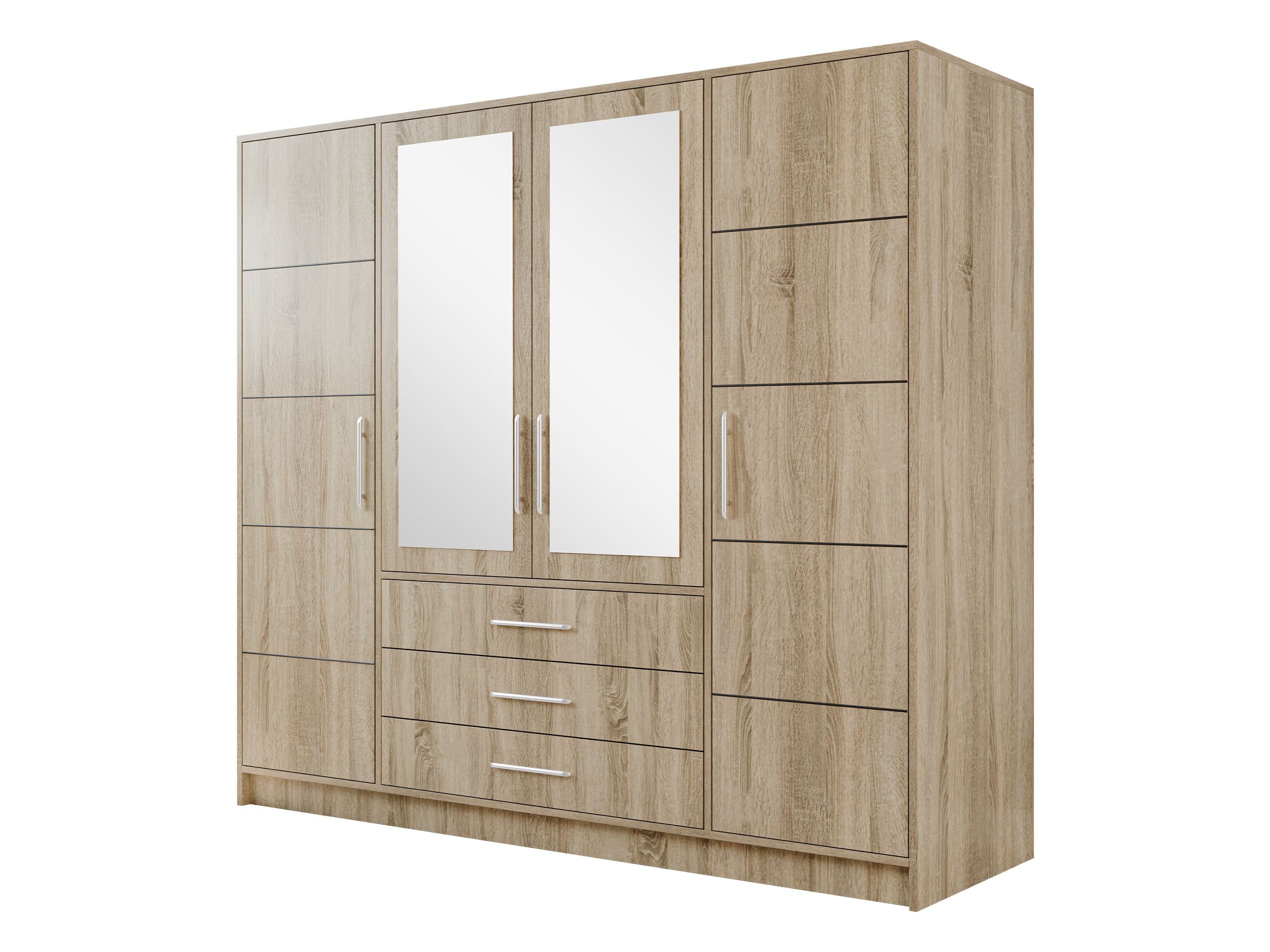 MIRJAN24 Kleiderschrank Bali 4D (mit Drehtüren, Spiegel und Schubladen) Schrankaufsatz als Option
