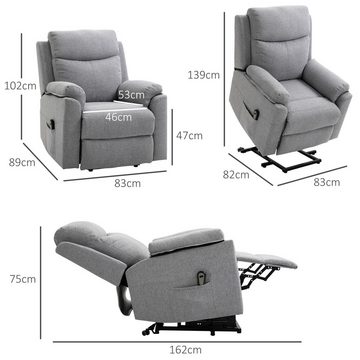 HOMCOM Relaxsessel Fernsehsessel mit Aufstehhilfe Elektrisch mit Liegefunktion, 1 Motor (TV Sessel, 1-St., Ruhesessel), mit Fernbedienung, Leinenoptik für Wohnzimmer, Grau