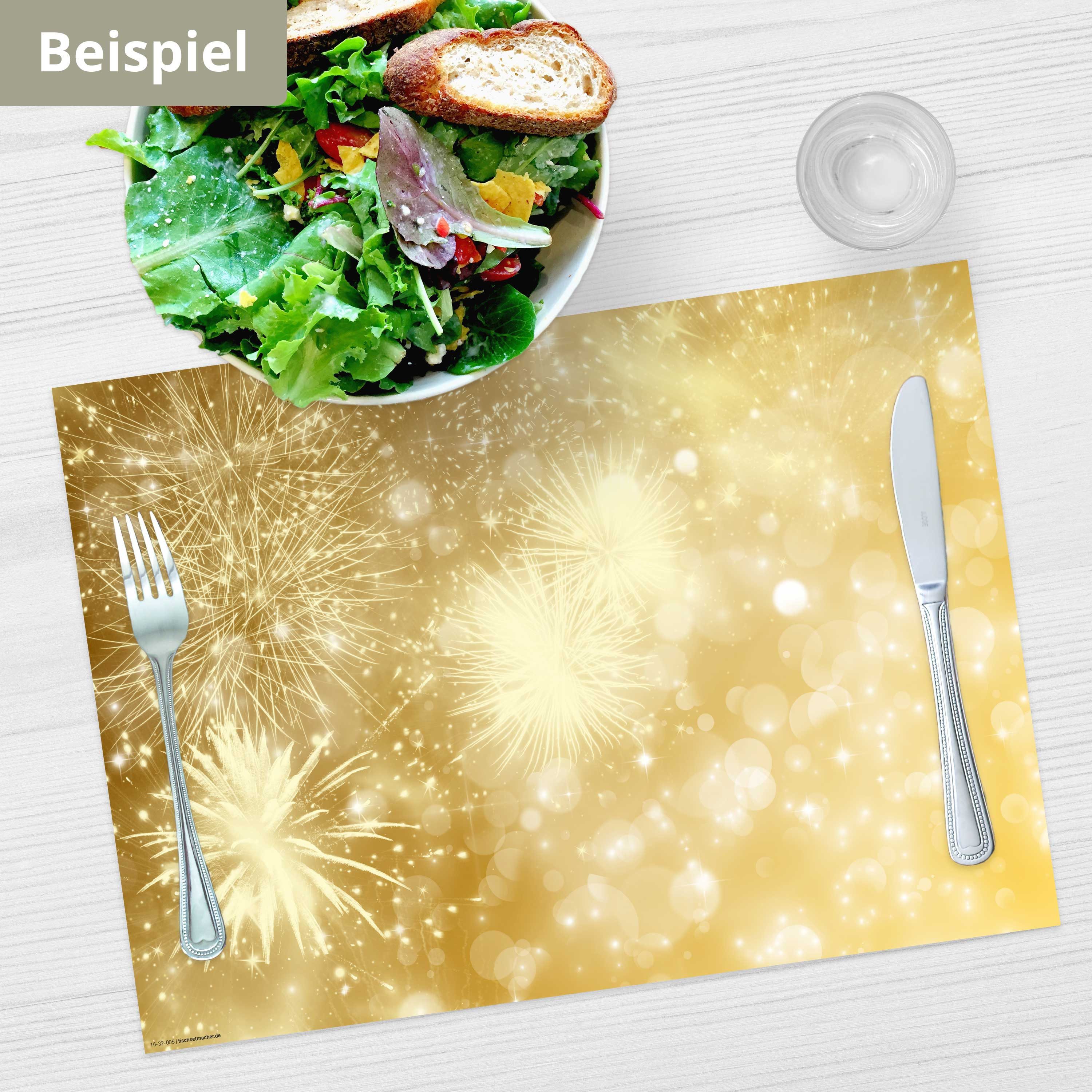 Tischsetmacher Platzset Tischsets I Platzsets - Silvesterdeko - Feuerwerk gold, (aus Naturpapier in Aufbewahrungsmappe für tolles Ambiente, 12-St., 44 x 32 cm / Gold), Tischdeko Made in Germany