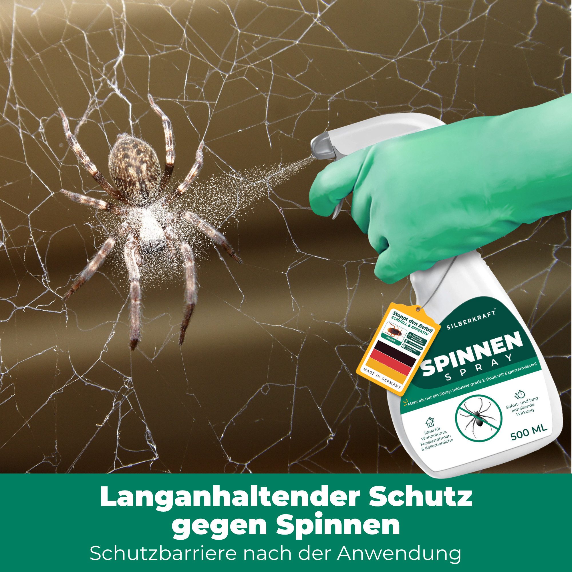 Silberkraft Insektenspray Spinnenspray 500 ml inkl. Gratis E-Book Gebrauchsfertiges Spray, Gezielt auf Ecken, Ritzen, Spalten oder hinter Möbeln sprühen, 1-St., – Bild 4 von 5