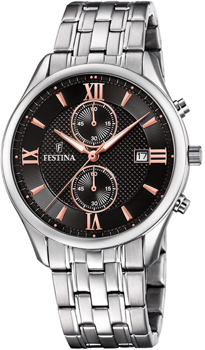Festina Quarzuhr Festina Herren Uhr F6854/7 Sport, (Analoguhr), Herren Armbanduhr rund, Edelstahlarmband silber, Sport