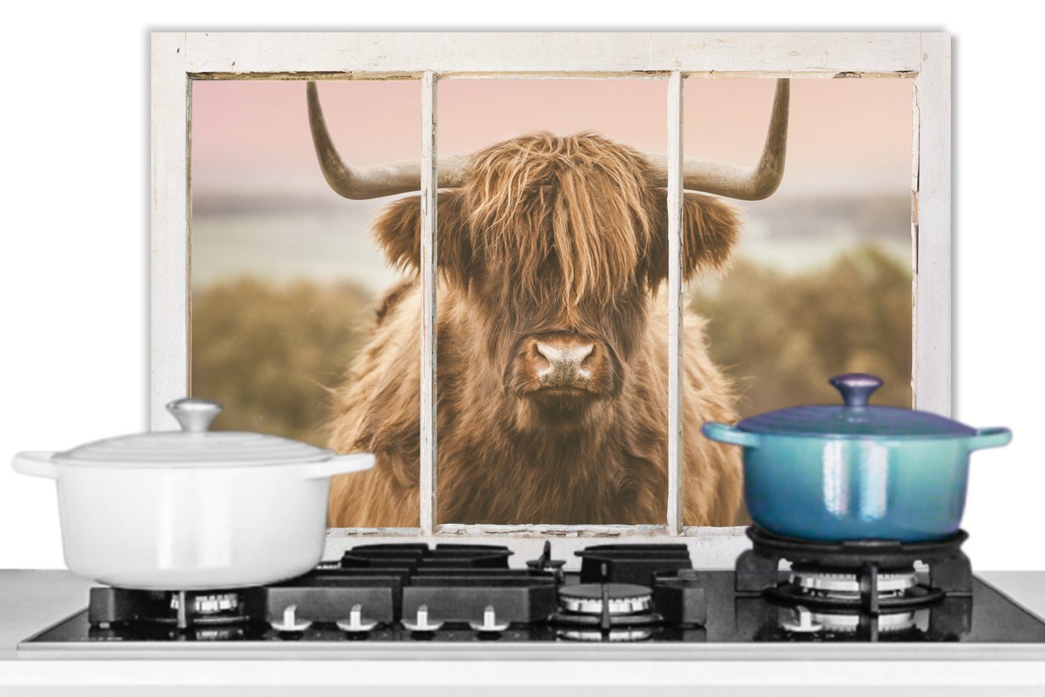 Blick küchen (1-tlg), Meer, Highlander Schottischer Temperaturbeständig cm, - Wandschutz, Küchenrückwand - Herdblende aus 60x40 MuchoWow