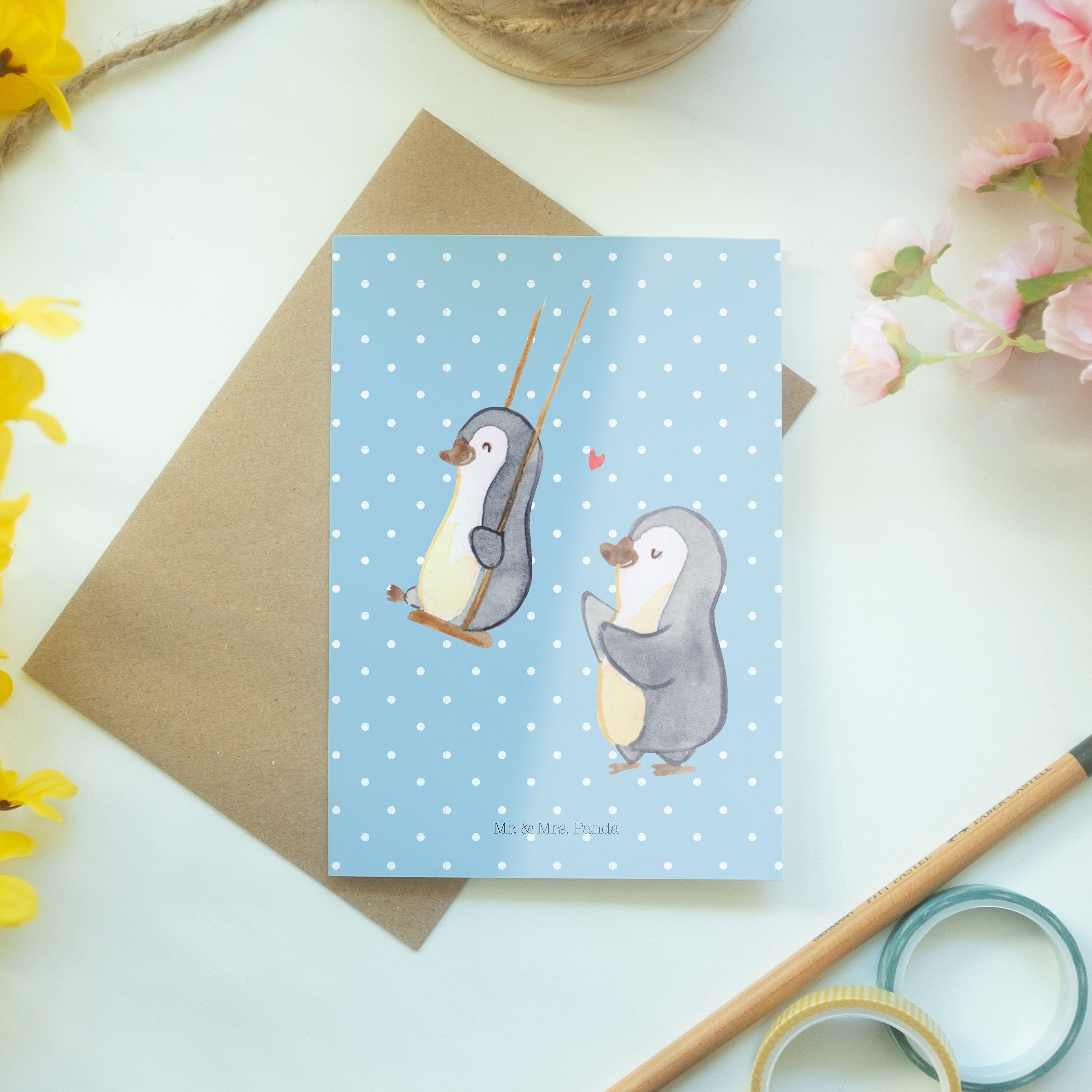 schaukeln Pastell Mrs. Grußkarte Geschenk, Panda Pinguin - Oma Blau - Glü Mama, Mr. Papa, Omi, &