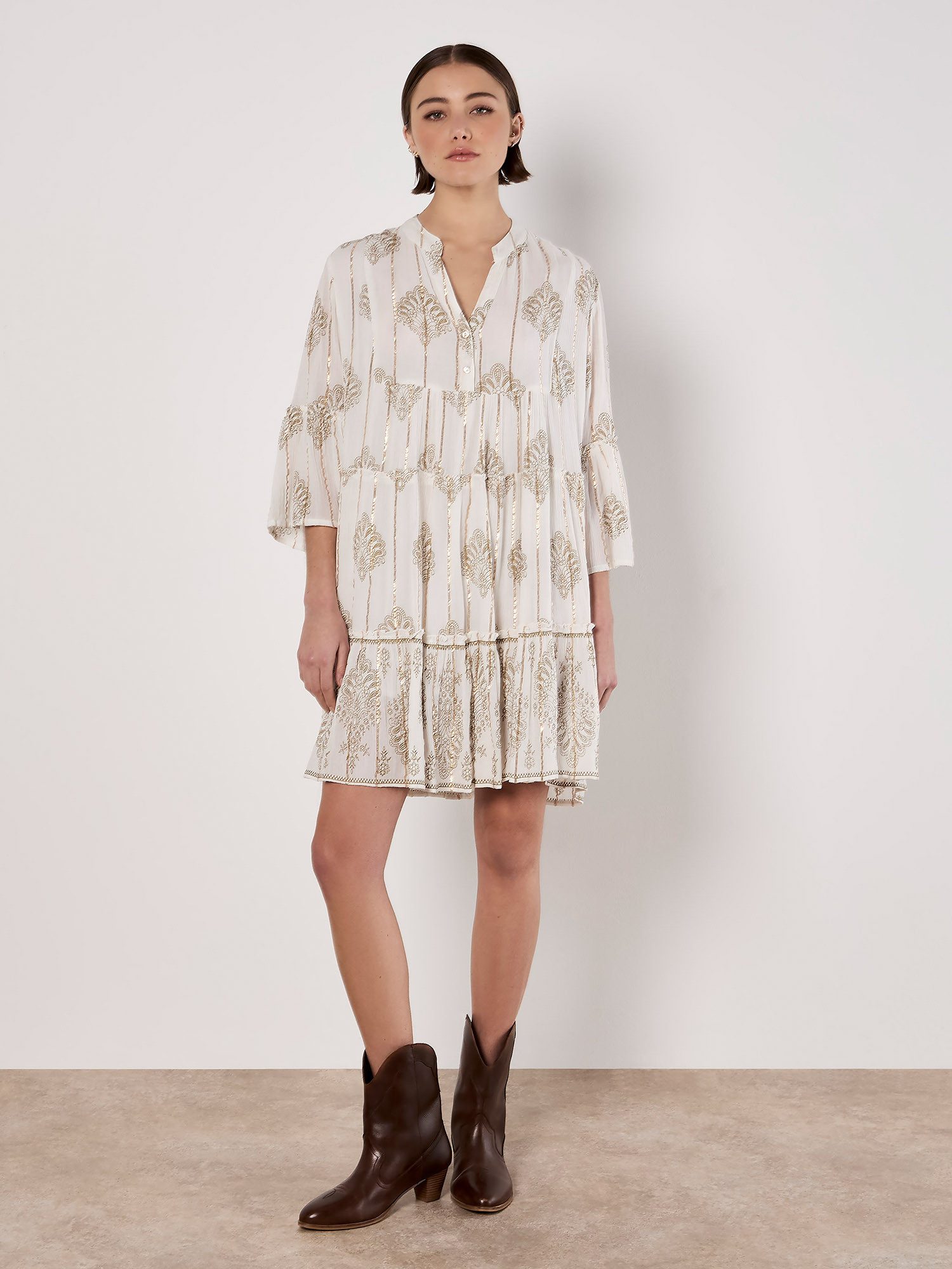 Apricot Druckkleid Paisley-Lurex-Tunika im Stufenlook günstig online kaufen