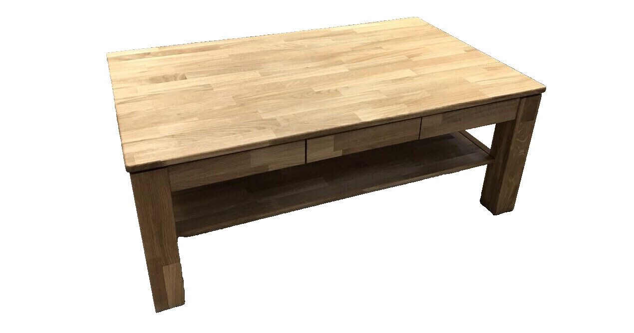 ELFO Wohnzimmertisch Couchtisch Eiche Massiv geölt 115 x 70 cm mit Schubkasten, B 115 x T 70 x H 46 cm
