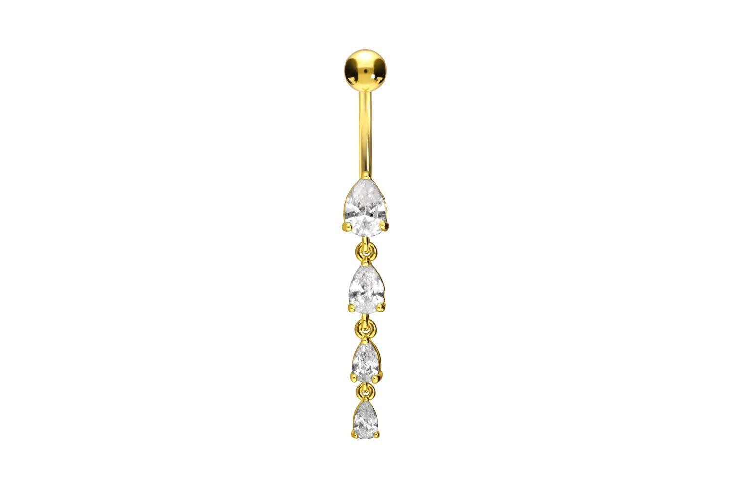 PIERCINGLINE Bauchnabelpiercing Chirurgenstahl Bananabell 4 KRISTALLTROPFEN (Bananabells, 1-tlg)