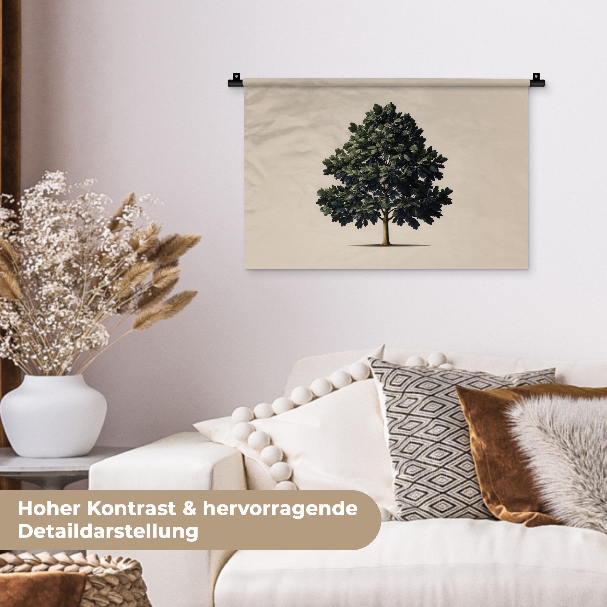 MuchoWow Wandteppich Eichenbaum - Schatten - Glatt, Rechteckig, Höhe: 3 mm, Wandteppich für Wohnzimmer, Schlafzimmer, 60x40 cm