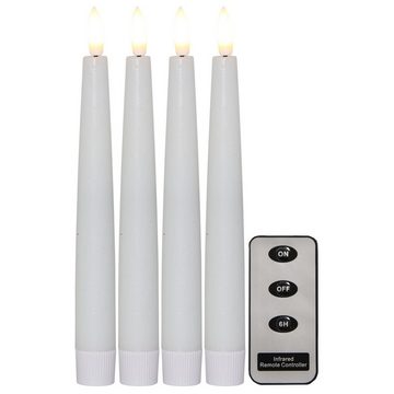 STAR TRADING LED-Kerze LED Stabkerzen Flamme Echtwachs flackernd H: 20cm Timer weiß 4er Set (4-tlg)