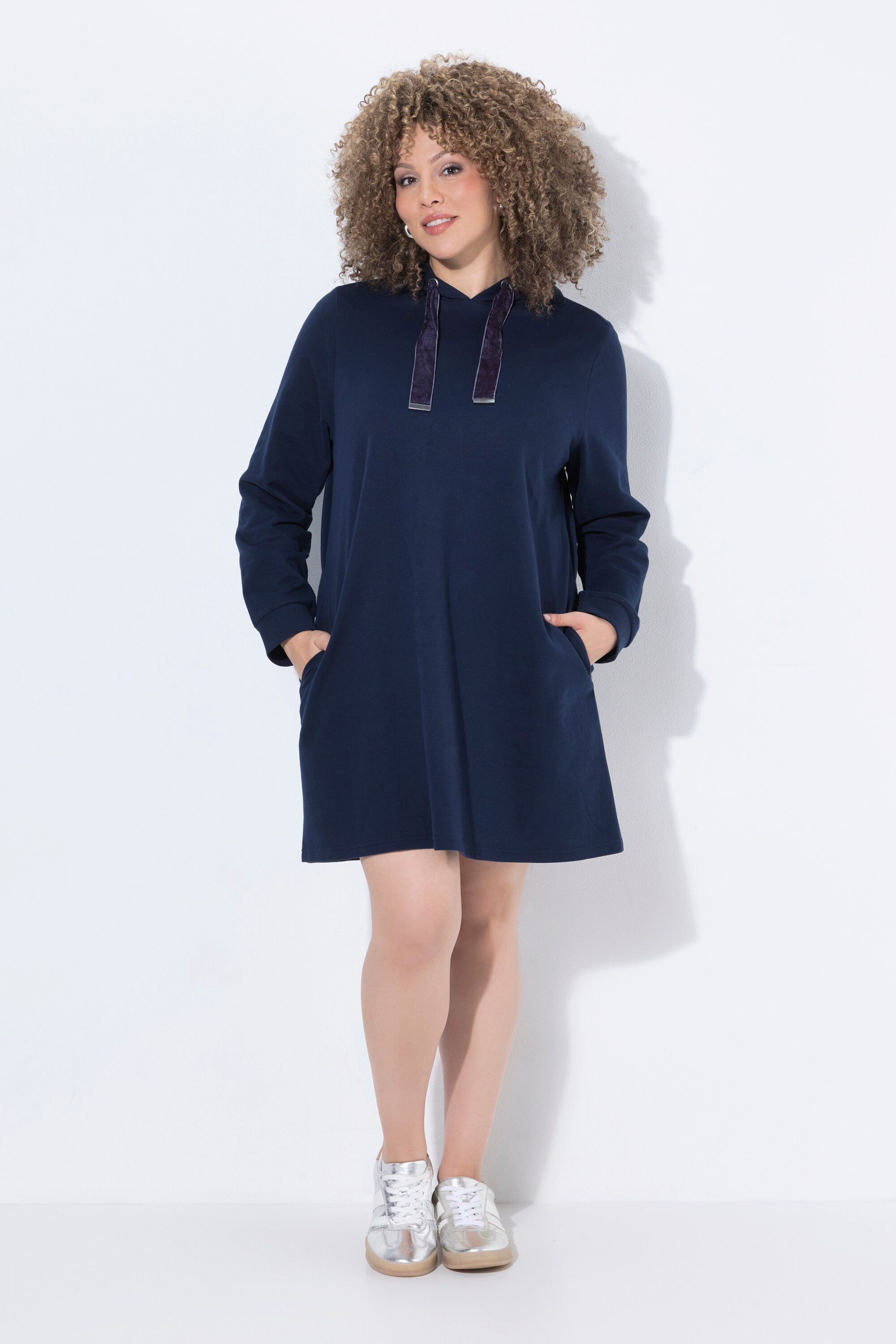 Ulla Popken Jerseykleid Sweatkleid Kapuze A-Linie Langarm Taschen