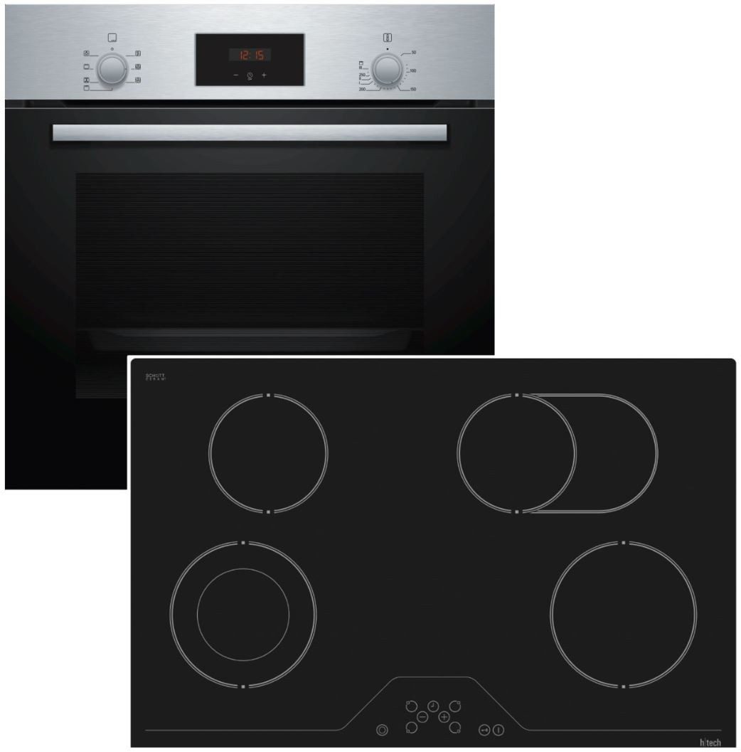 BOSCH Backofen-Set htech Kochfeld Heißluft Eco Clean Direct Glaskeramikkochfeld rahmenlos, mit Nachrüstbar