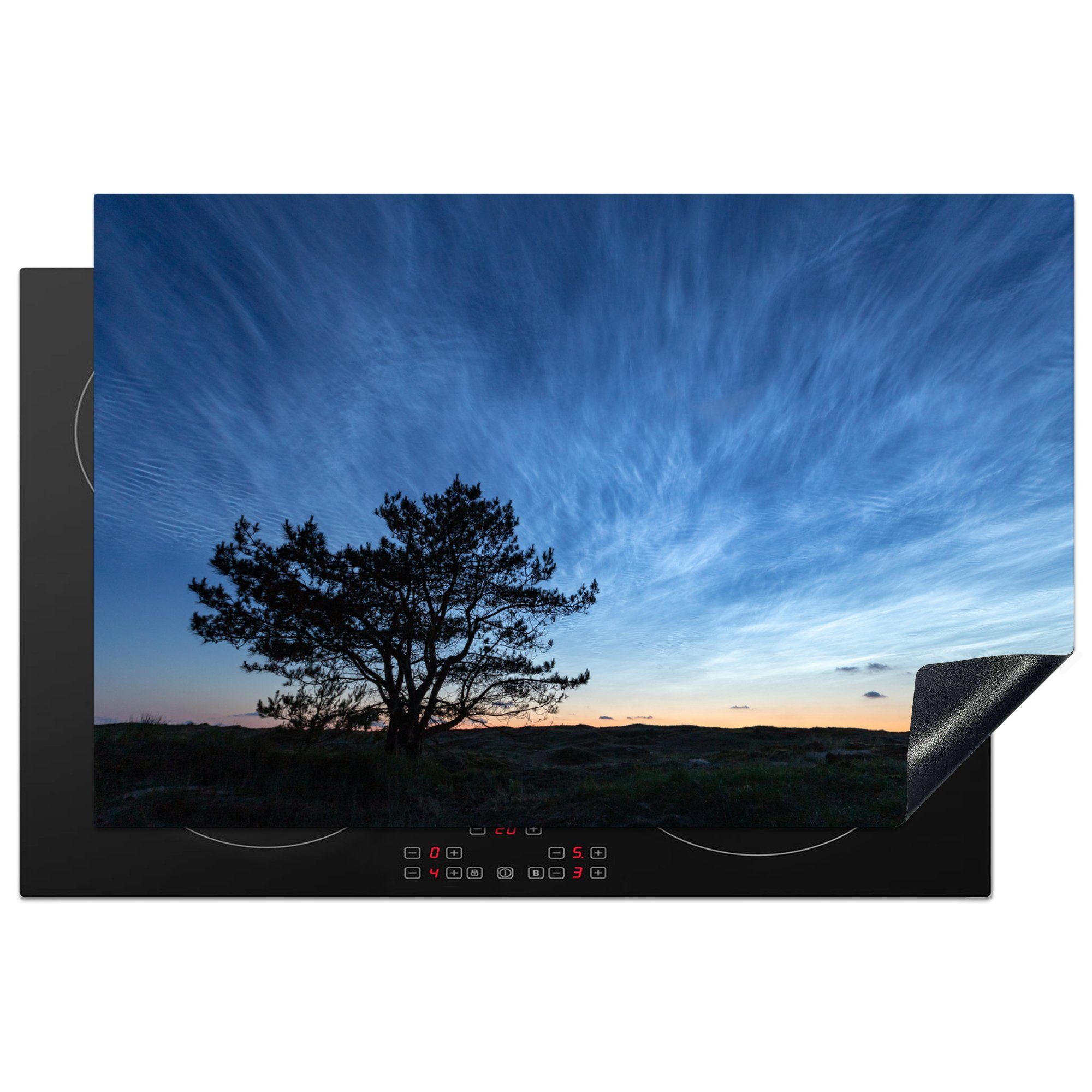 Schutz eines cm, Ceranfeldabdeckung Baumes, Silhouette die küche, 81x52 Induktionskochfeld MuchoWow Sonnenaufgang für die Herdblende-/Abdeckplatte Vinyl, Ameland über tlg), und (1