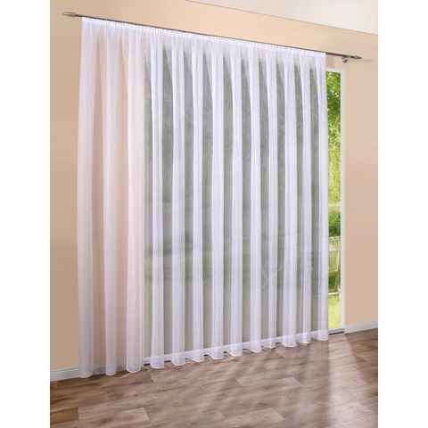 Gardine Voile Streifen Weiß, DecoHome24, Kräuselband (1 St), halbtransparent, Voile, Store