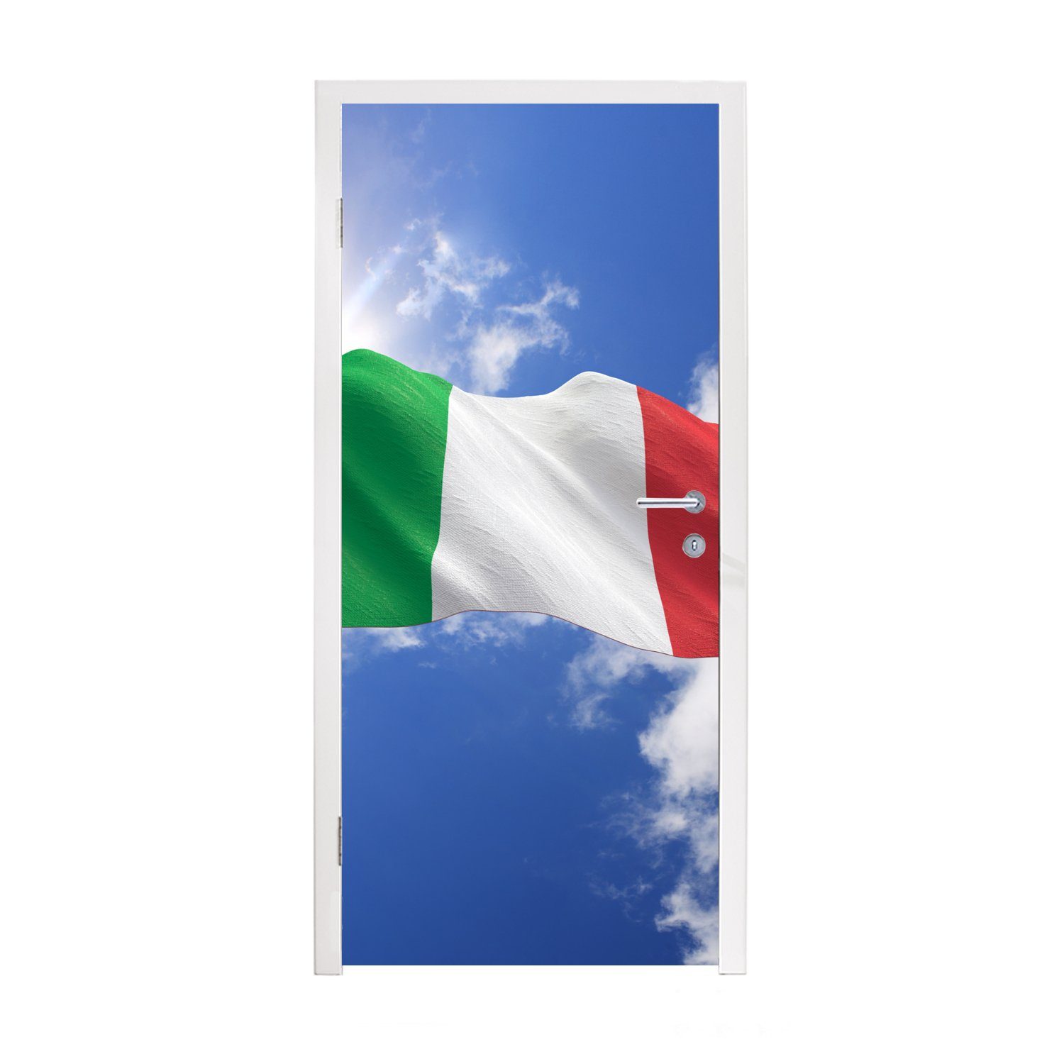MuchoWow Türtapete Die Flagge Italiens weht am Himmel, Matt, bedruckt, (1 St), Fototapete für Tür, Türaufkleber, 75x205 cm | Türtapeten