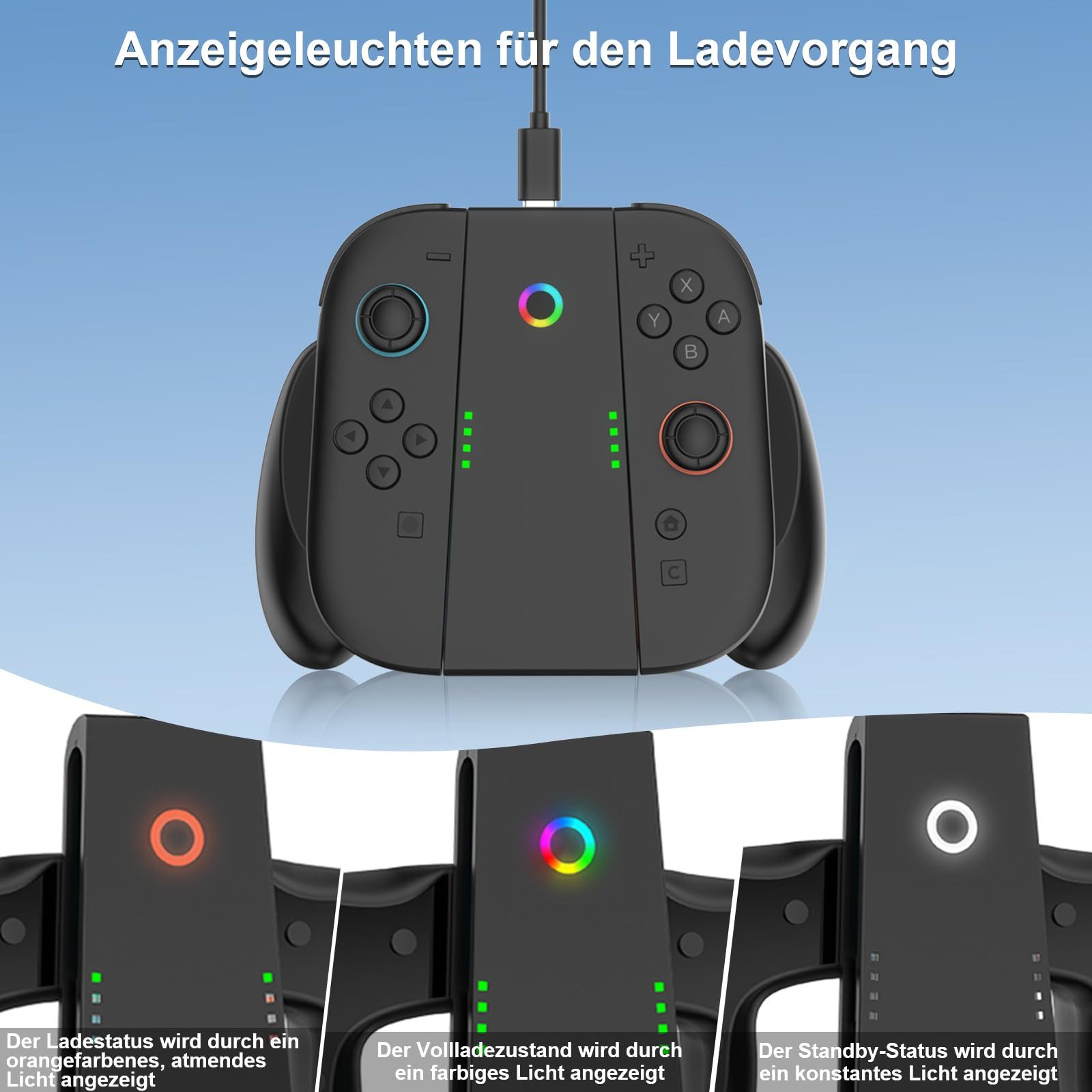 Forrlite Ladegriff für Switch 2 Joycons, Magnetischer Griffcontroller Ladegerät Zubehör Nintendo (Ladegriffständer mit LED-Anzeige, Tragbares Ergonomisches Design Verschleißfeste Komfort Griff, Switch 2 Konsole JoyCon Controller, Spielen während des Ladevorgangs)