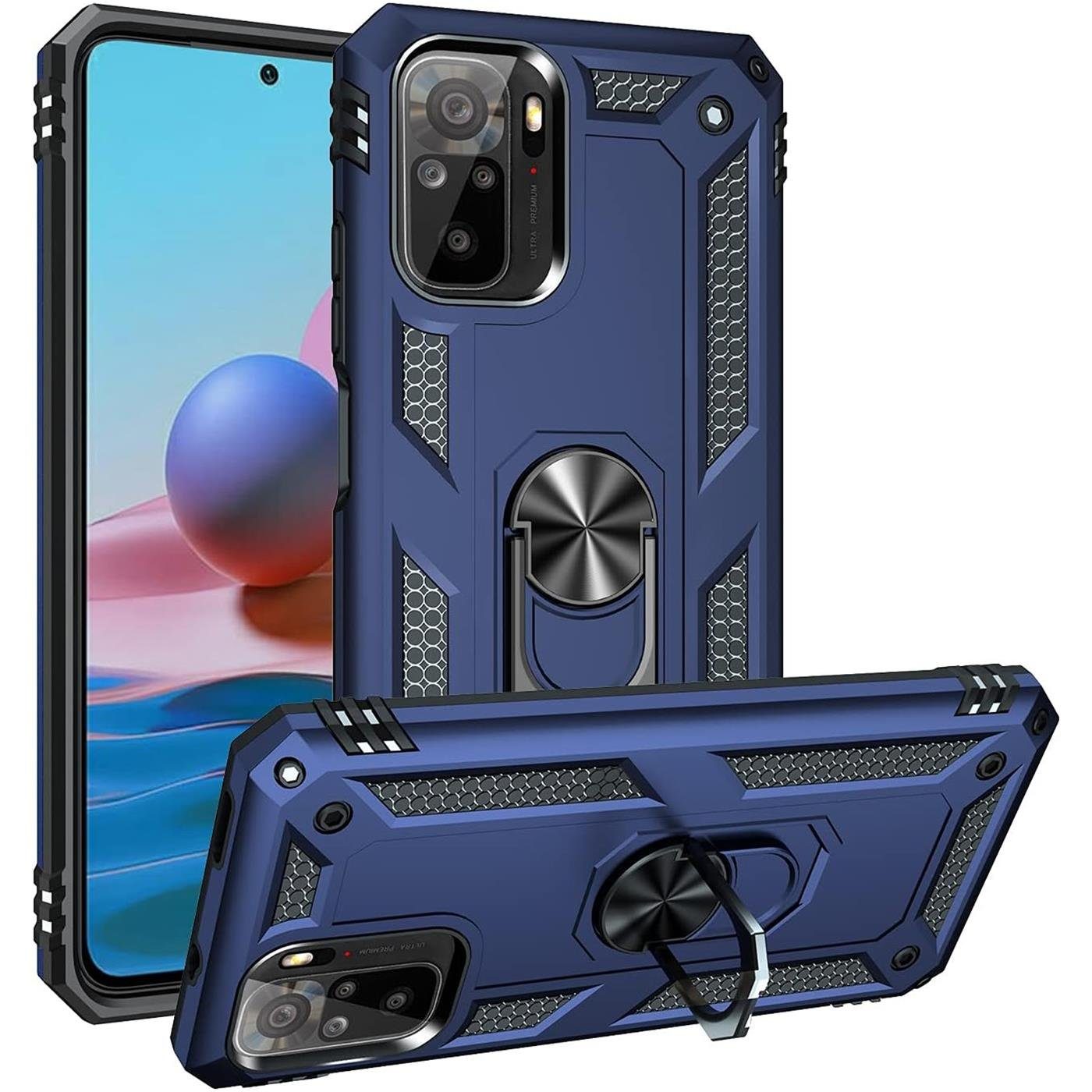 CoolGadget Handyhülle Armor Shield Case für Xiaomi Redmi Note 10 / 10S 6,43 Zoll, Outdoor Cover Magnet Ringhalterung Handy Hülle für Redmi Note 10, 10S