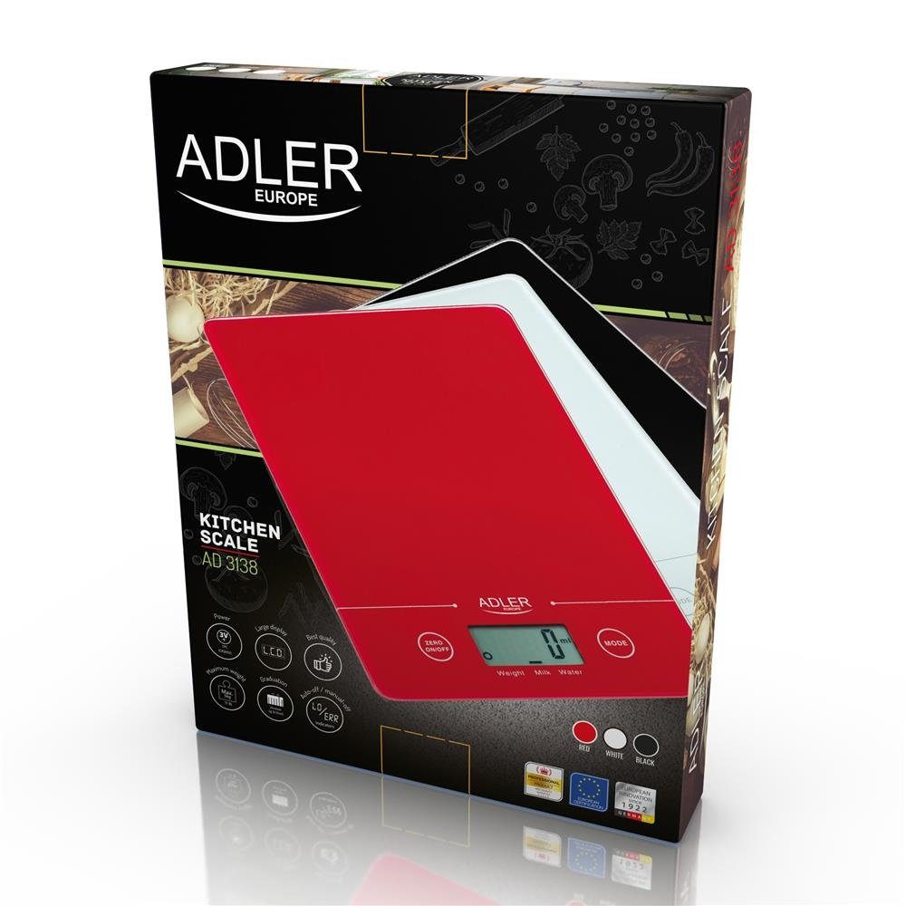 Adler Küchenwaage AD 3138 w, 14 Digitalwaage, LCD-Anzeige 20cm, kg, 5 Haushaltswaage, x