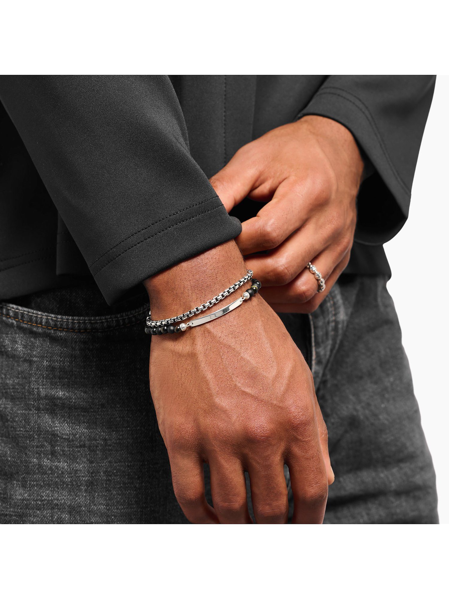 THOMAS SABO Silberarmband Thomas Sabo Unisex-Armband 925er Silber Obsidian, Modern