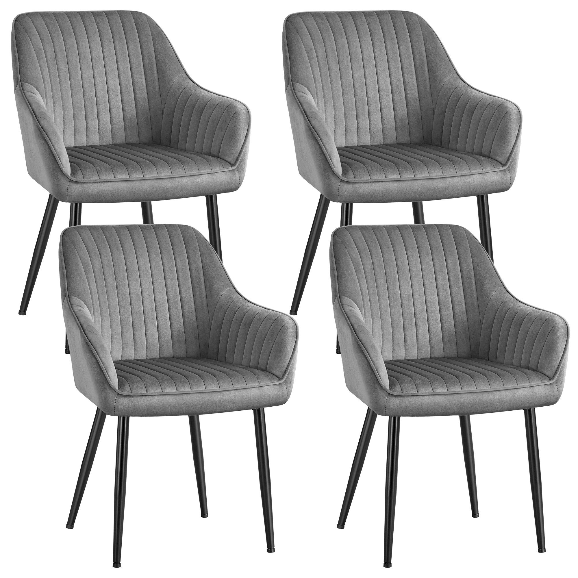 SONGMICS Esszimmerstuhl Küchenstuhl aus Samt, Polsterstuhl mit Armlehnen, Loungesessel (4 St), 4er Set Küchenstuhl, bis 120 kg belastbar