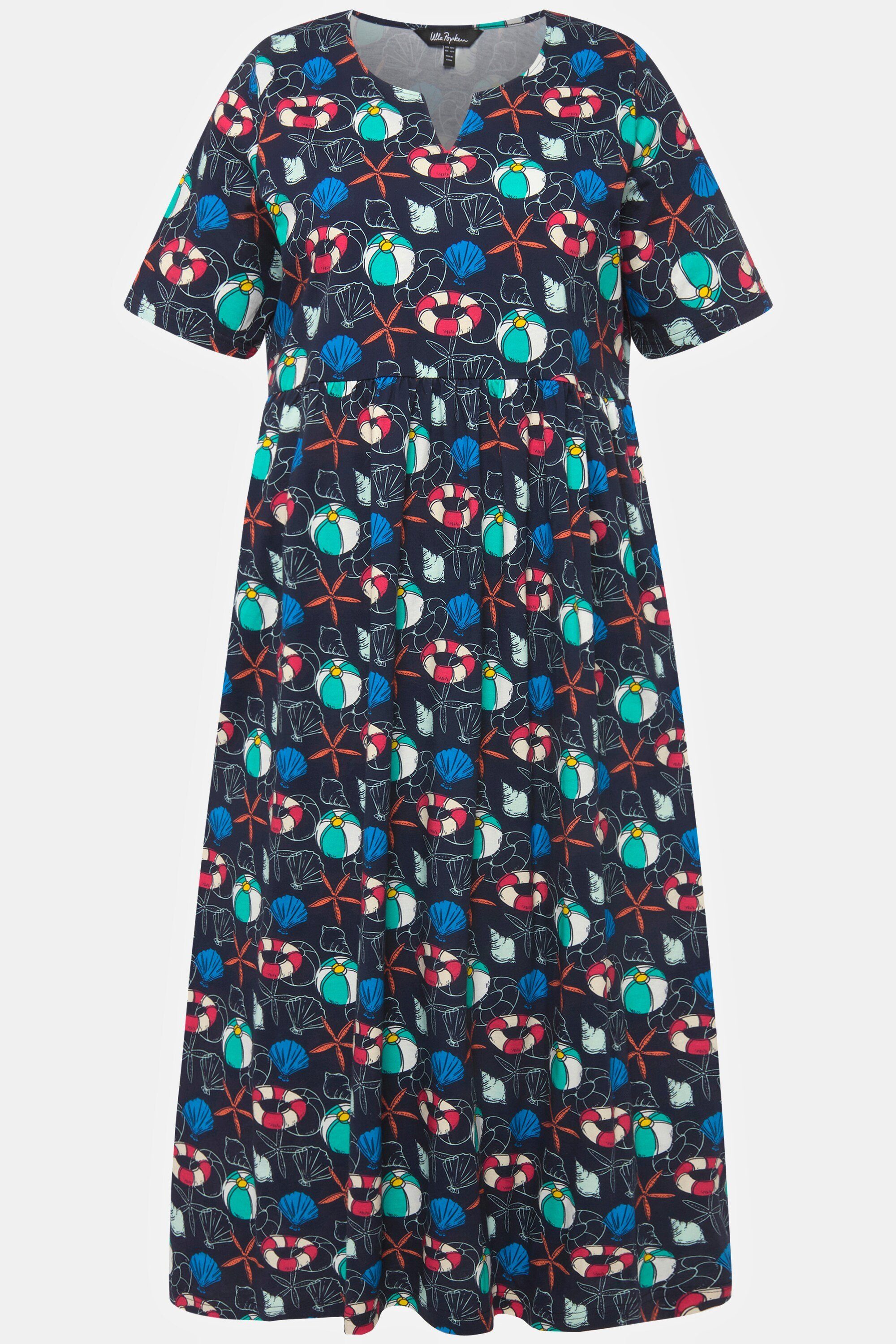 Ulla Popken Sommerkleid Jerseykleid maritimer Empirenaht Print Taschen