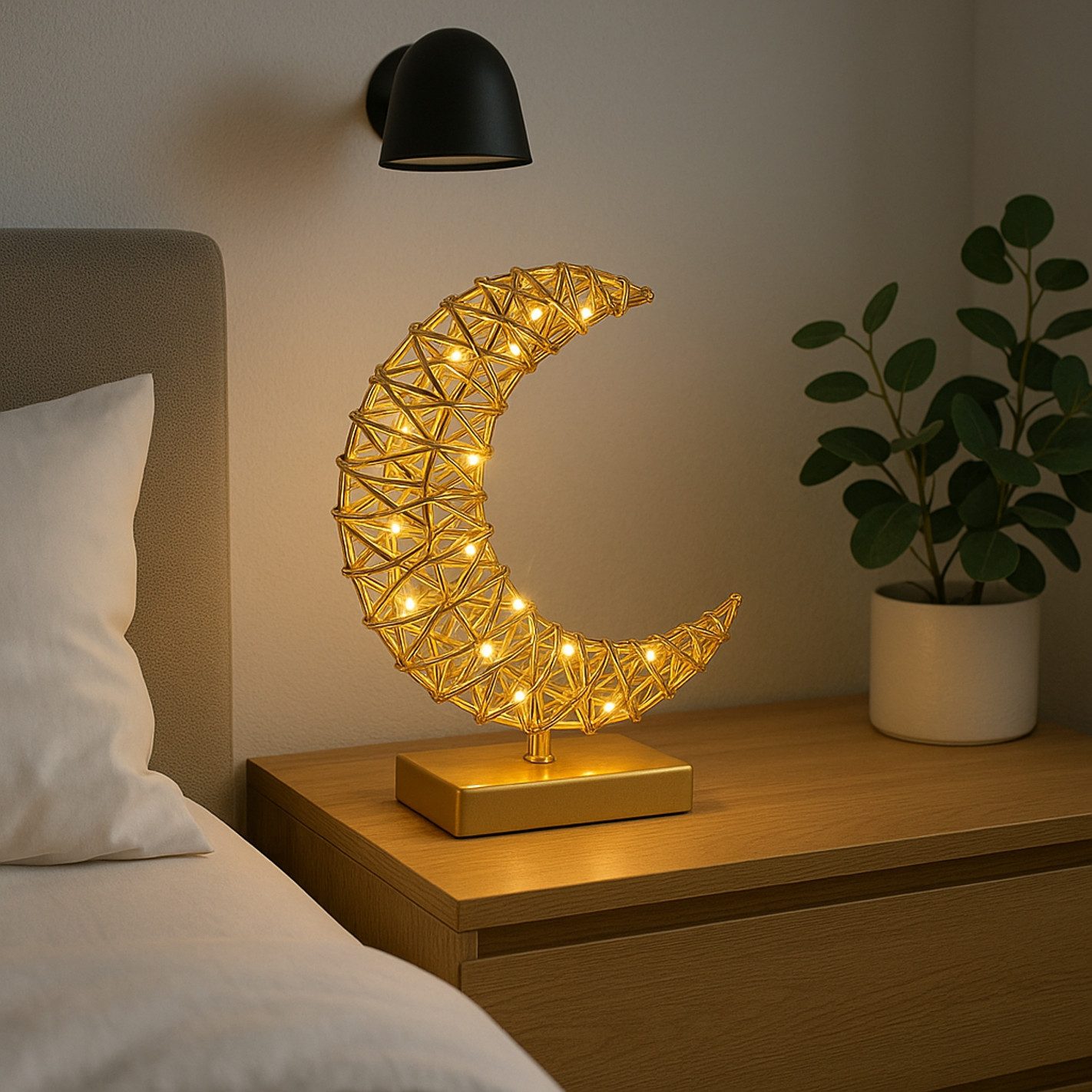 I.GE.A. LED-Dekofigur LED-Dekoobjekt Mond (1 St), Dekofigur Metall Gold warmweiß Timer Batteriebetrieb Weihnachtsdeko – Bild 3 von 5