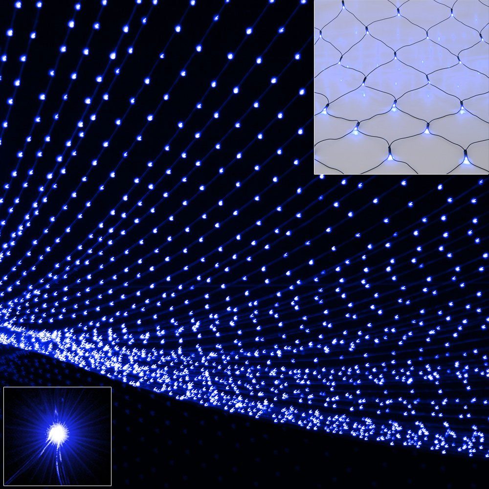 monzana Lichterkette, Netzlichterkette 200x150cm 160 LED Blau Timer 8 Leuchtmodi