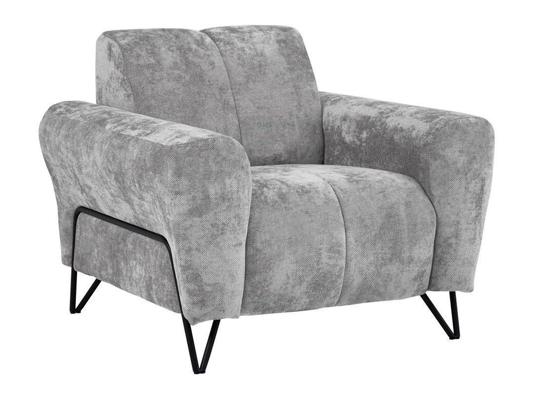 Beautysofa Polstergarnitur im modernen Stil auf hohen Metallbeinen VOLARE, (Sofagarnitur aus Chenille-Stoff, Beige Grau, Ecksofa L + Sessel Set moderne Couchgar – Bild 5 von 5