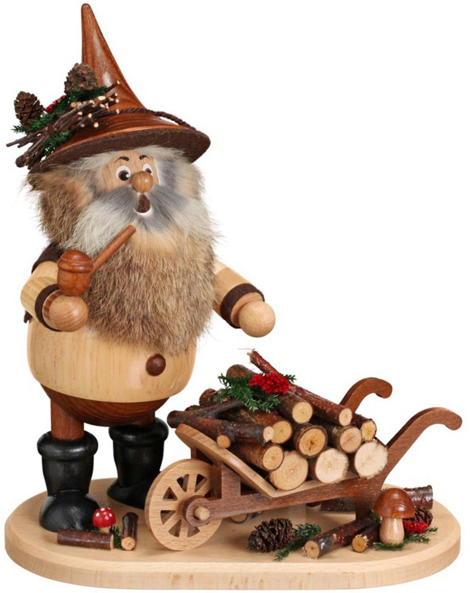 DWU - Drechselwerkstatt Uhlig Räuchermännchen Wichtel mit Schiebock - Höhe: 25 cm - Handarbeit aus dem Erzgebirge, (1 St), Handarbeit aus dem Erzgebirge