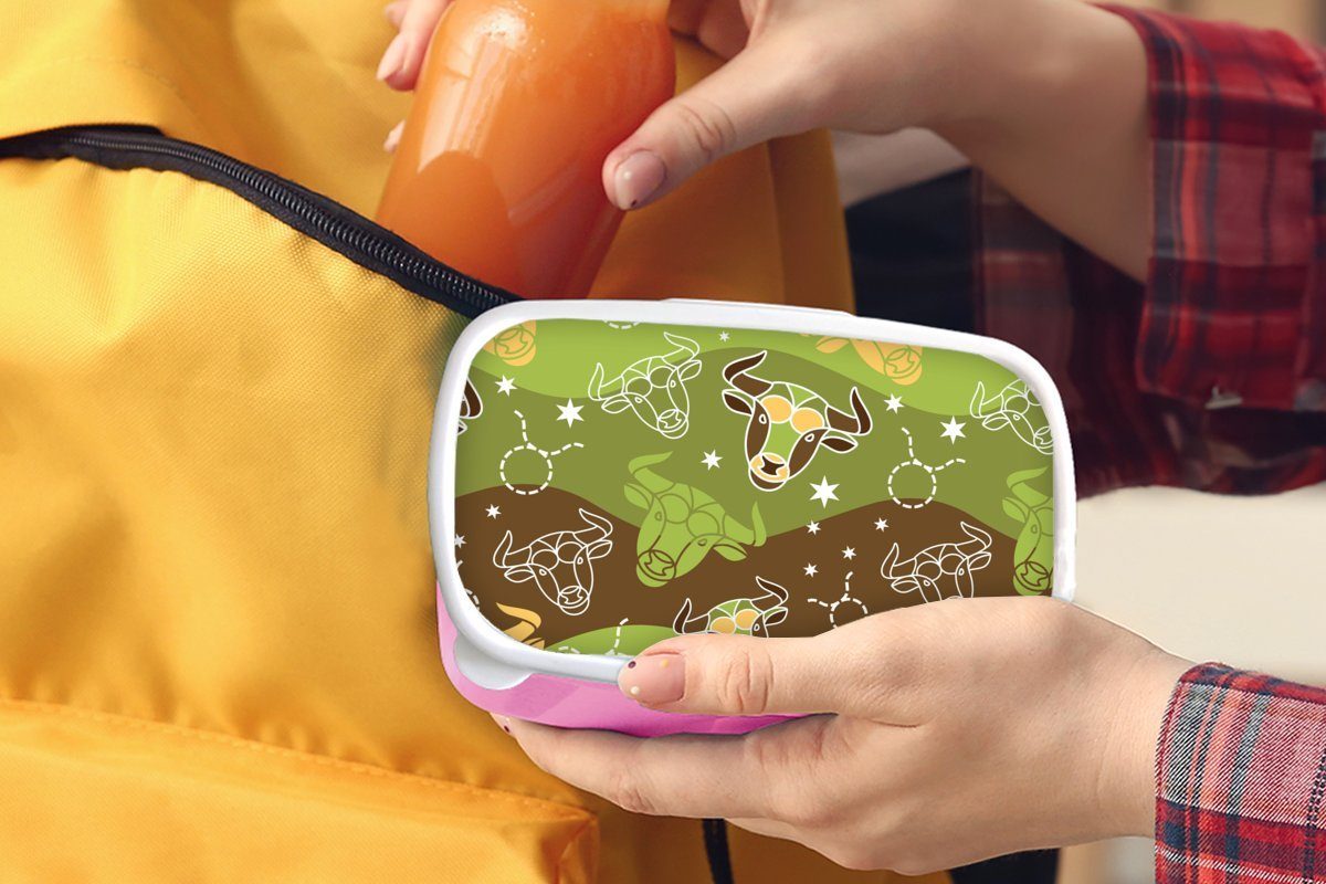 Tierkreiszeichen Snackbox, - für Brotdose (2-tlg), Lunchbox Brotbox Kunststoff Kunststoff, Muster, - rosa Grün Mädchen, - Stier Erwachsene, MuchoWow Kinder,
