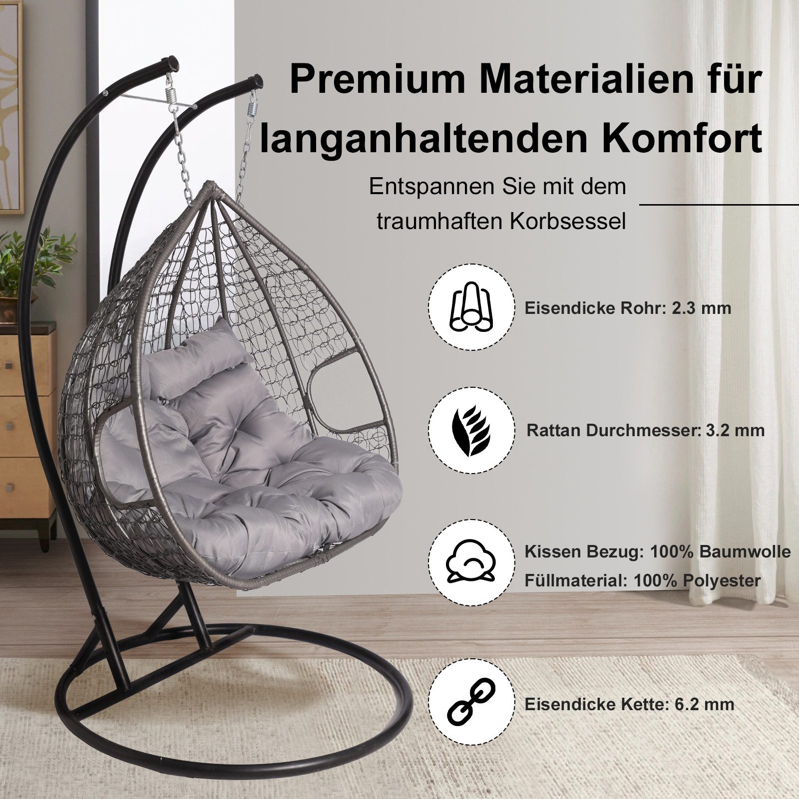 2mGoods Hängesessel Hängestuhl mit Gestell 2 günstig online kaufen