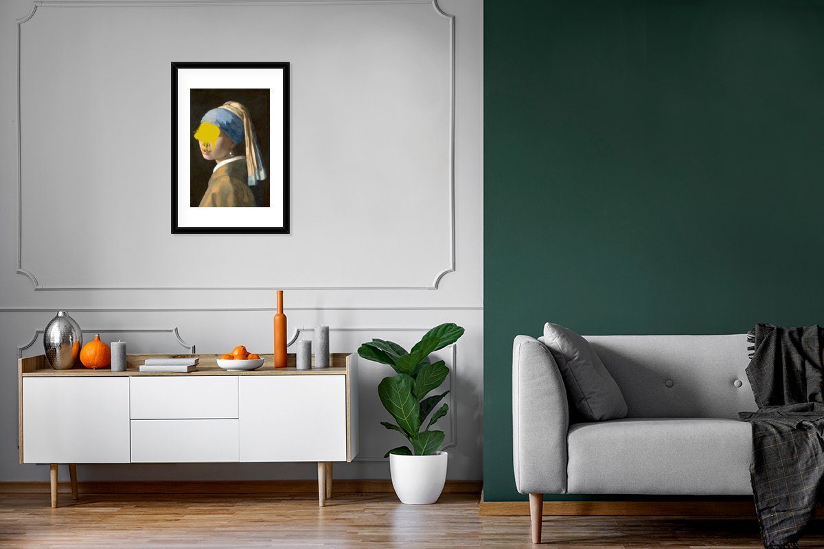 - Bilderrahmen Gemälde, St), mit MuchoWow - Mädchen Rahmen, Poster Kunstdruck, Vermeer Perlenohrring (1 Schwarzem Poster, Gerahmtes Johannes mit