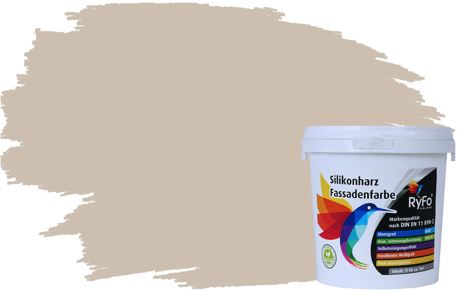 RyFo Colors Fassadenfarbe Silikonharz Fassadenfarbe Sandbeige 1l, 1 L ca. 6 m², Wasserabweisend, diffusionsfähig, schützt vor Schmutz, Algen, Pilzen