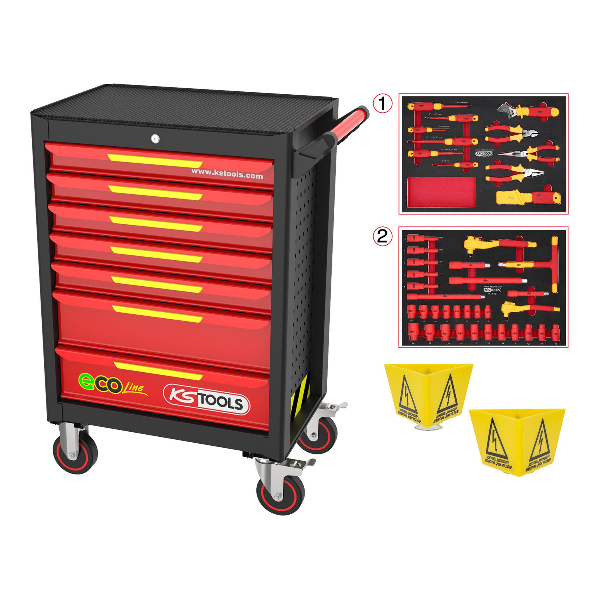KS Tools Werkstattwagen KS Tools ECOline Werkstattwagen mit 42 isolierten Werkzeugen für Hybri