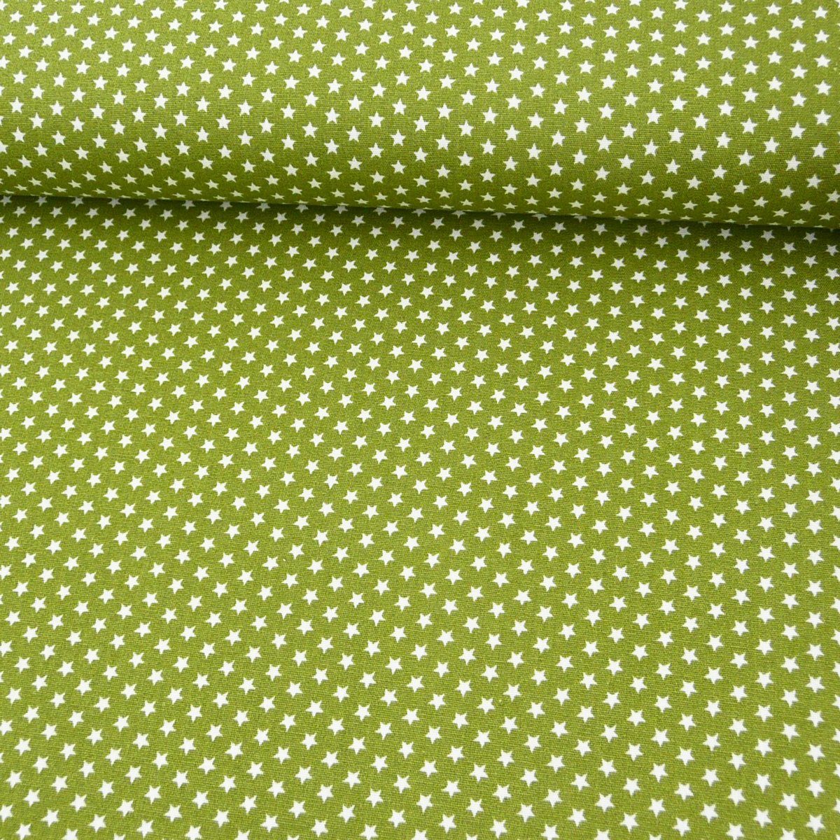 SCHÖNER LEBEN. Stoff Baumwollstoff Mini Sterne oliv grün weiß