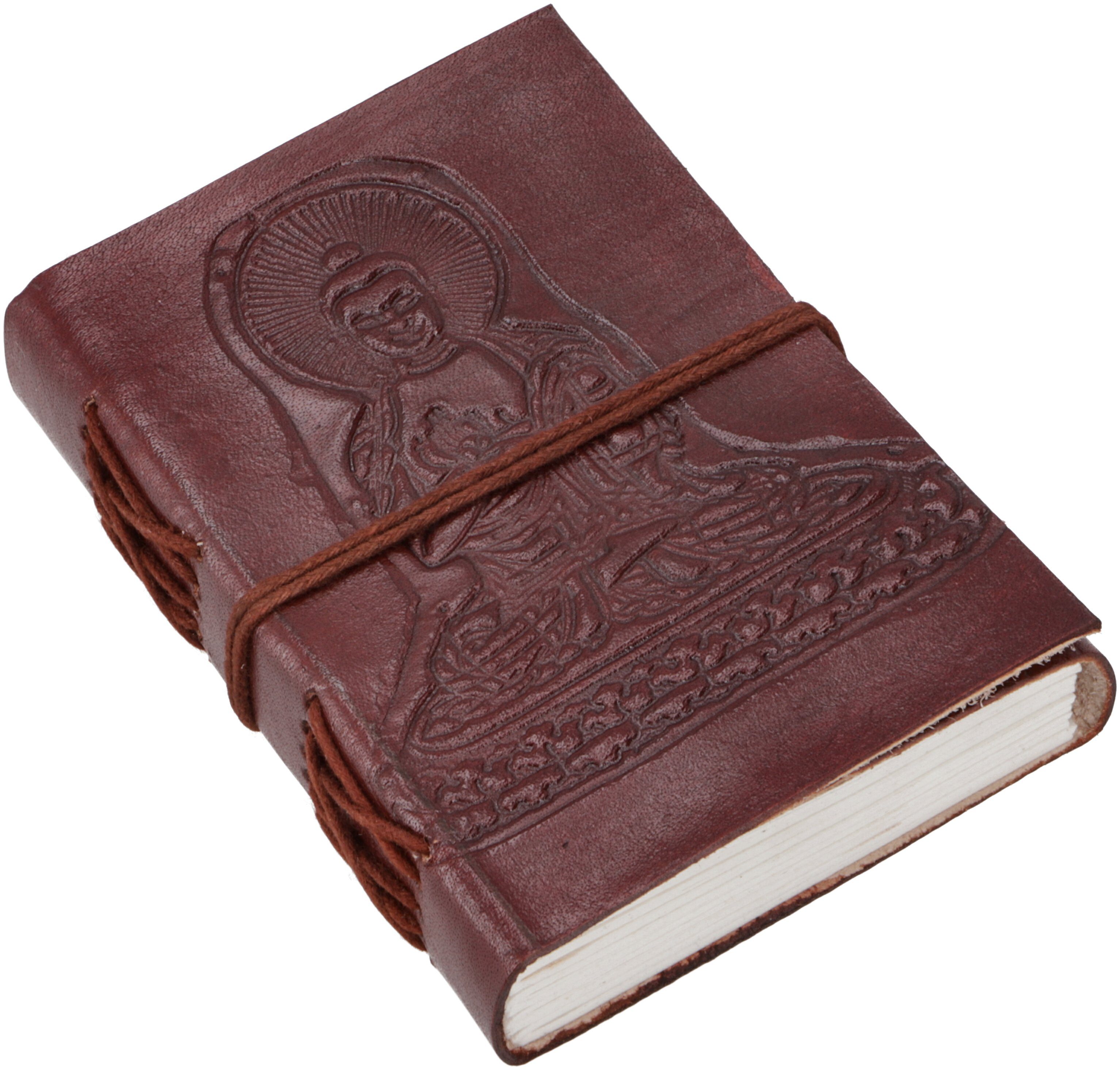 Guru-Shop Tagebuch Notizbuch, Lederbuch, Tagebuch mit Ledereinband.. Buddha/ 9*12 cm