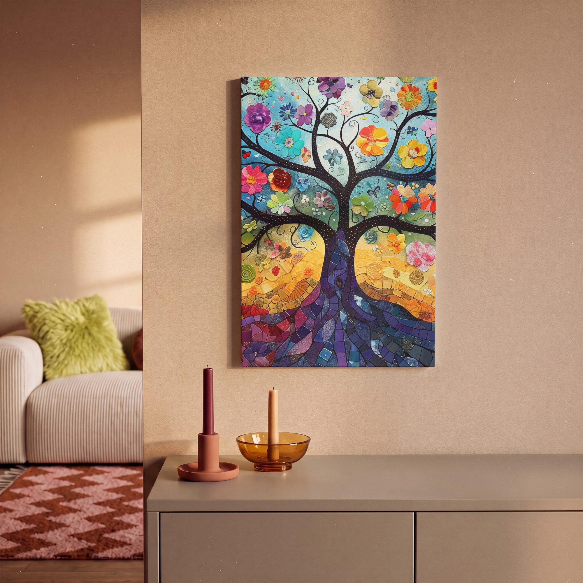 OneMillionCanvasses® Leinwandbild Baum - Bunt - Blumen - Kunst - Abstrakt, Fotodruck (1 St), Leinwand Bilder Klein, Wand Dekoration Aesthetic 30x20 cm – Bild 2 von 5