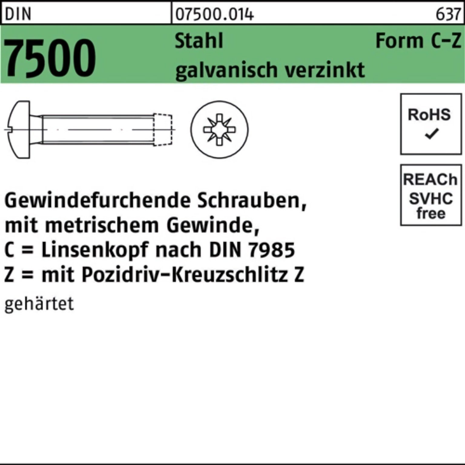 Pack CM LIKO PZ 2000er Gewindefurchendeschraube 3x6-Z g 7500 DIN Gewindeschraube Reyher Stahl