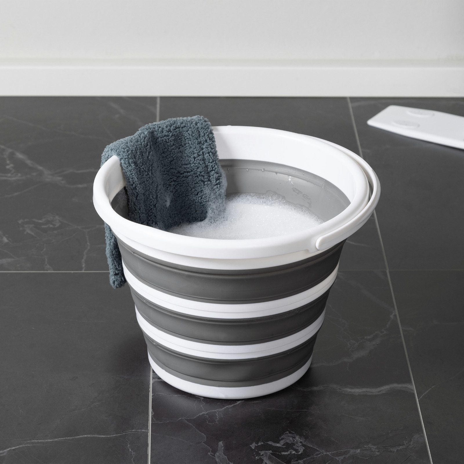 Haushalt International Falteimer Eimer Putzeimer faltbar 10L Weiß Grau Kunststoff 2 Stk, (Set, 2-tlg., Packung), faltbar, Praktisch, Ø 31 cm, Falteimer