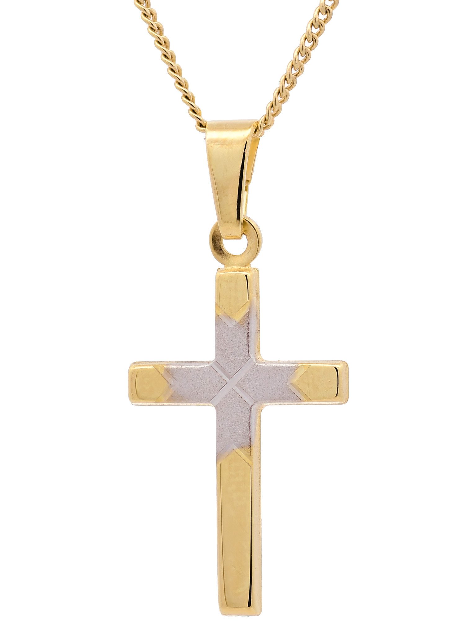 HOPLO Kreuzanhänger Gold Anhänger Kreuz mit Goldkette 333-8 Karat Gold rhodiniert 36 cm, Made in Germany
