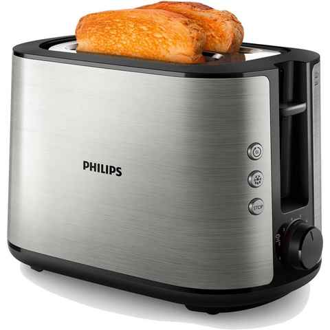 Philips Toaster HD2650/90, 2 kurze Schlitze, für 2 Scheiben, 950 W, integrierter Brötchenaufsatz und 8 Bräunungsstufen, edelstahl