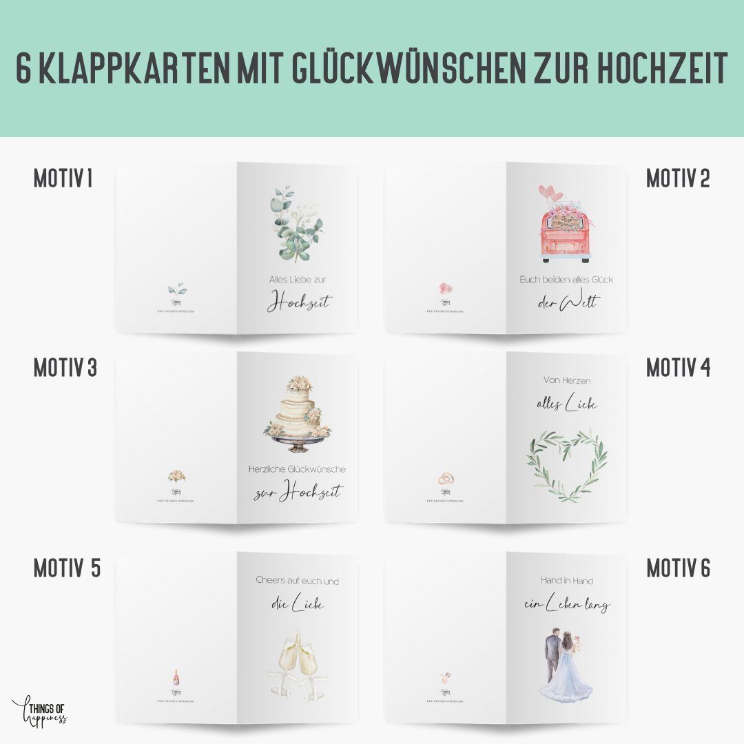Things of Happiness Hochzeitskarte Kartenset Hochzeit, Glückwunschkarten Hochzeit