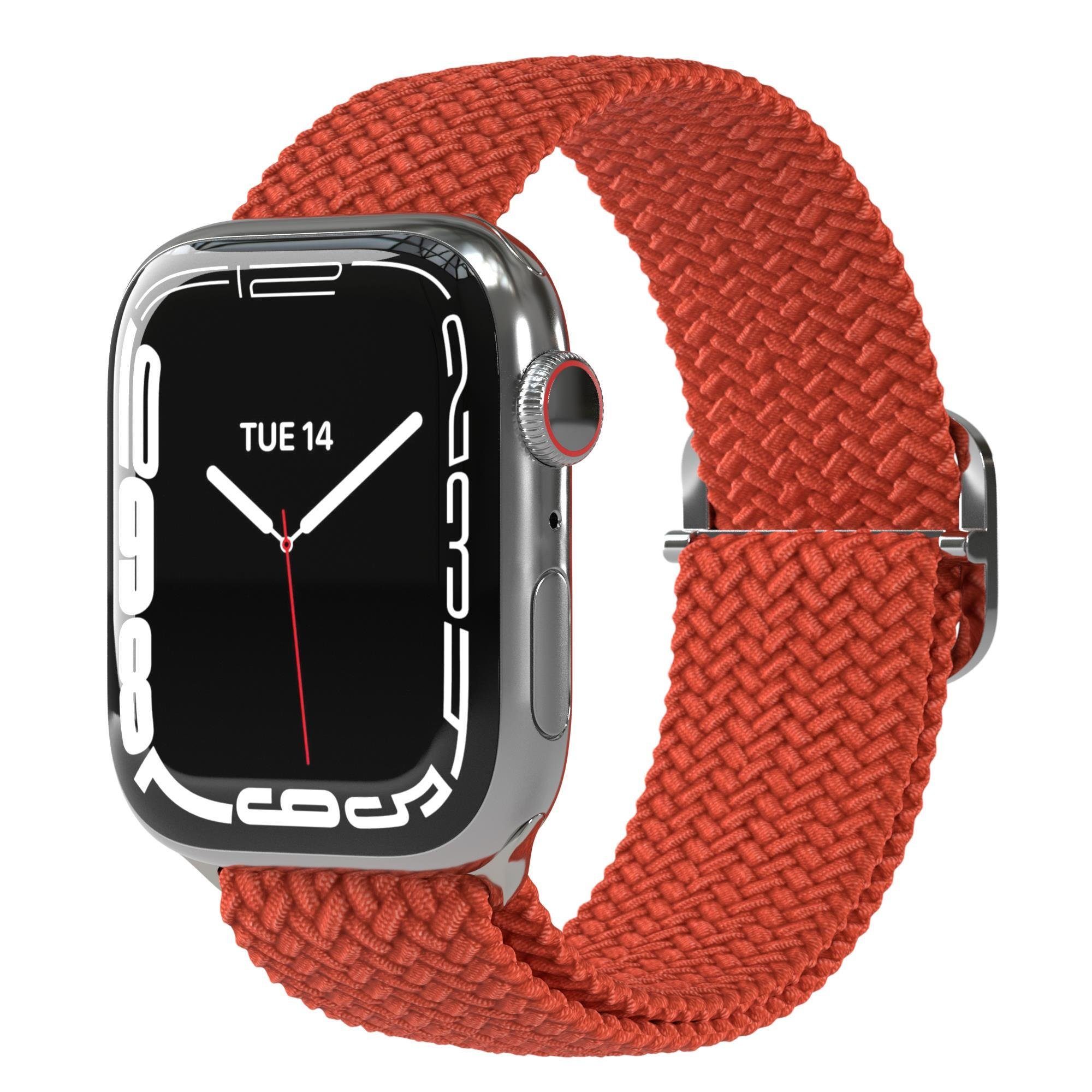 EAZY CASE Uhrenarmband Flechtband für iWatch 9 8 7 6 5 4 3 2 1 SE Ultra, Fitnessband für Apple Watch 41mm 40mm 38mm Jogging atmungsaktiv Orange Orange / Korall