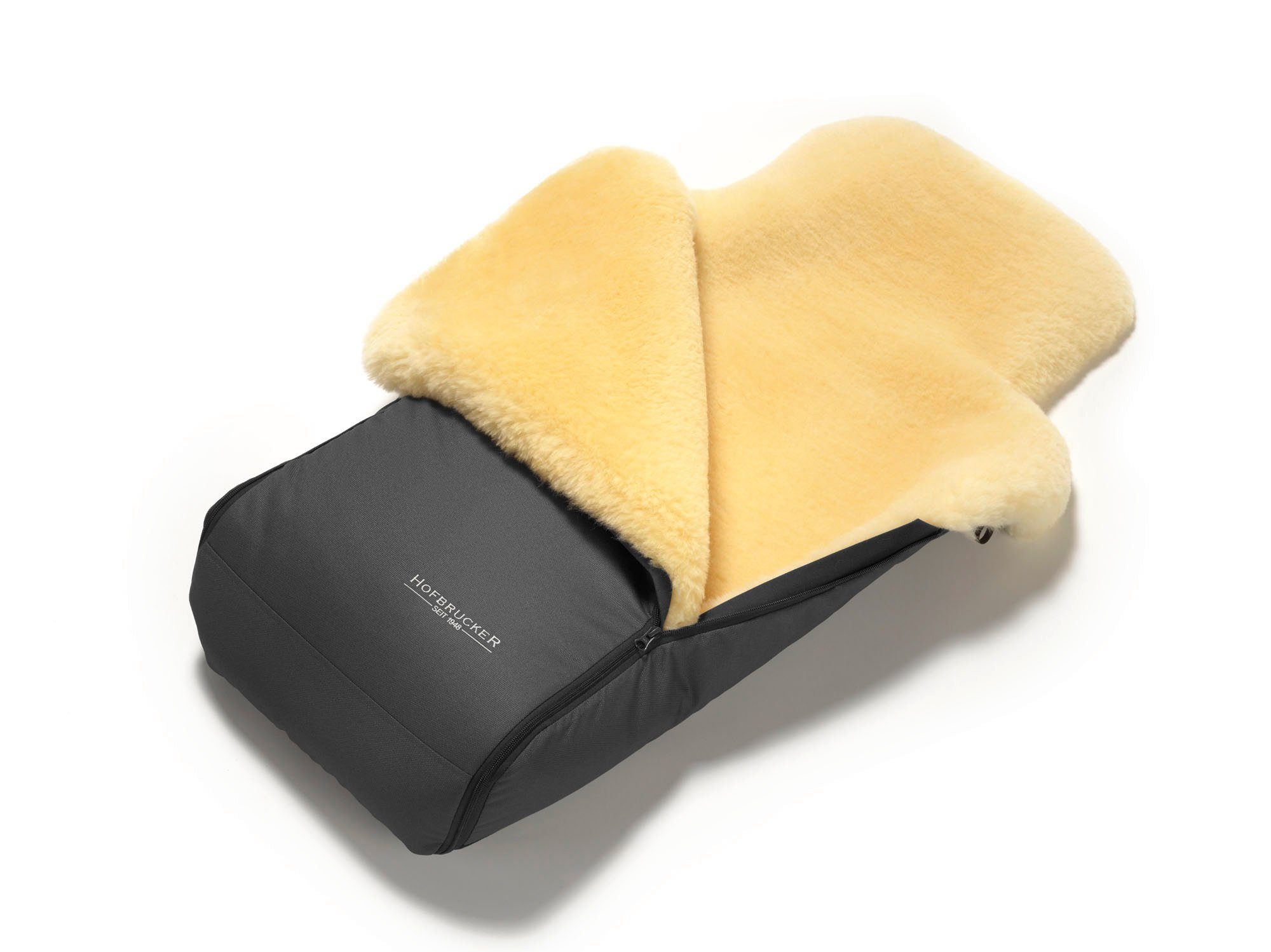 Hofbrucker seit 1948 Fußsack Lammfell-Fußsack Luxus für Kinderwagen und Buggy, warmer Winterfußsack mit echtem Lammfell wind- und wasserabweisend