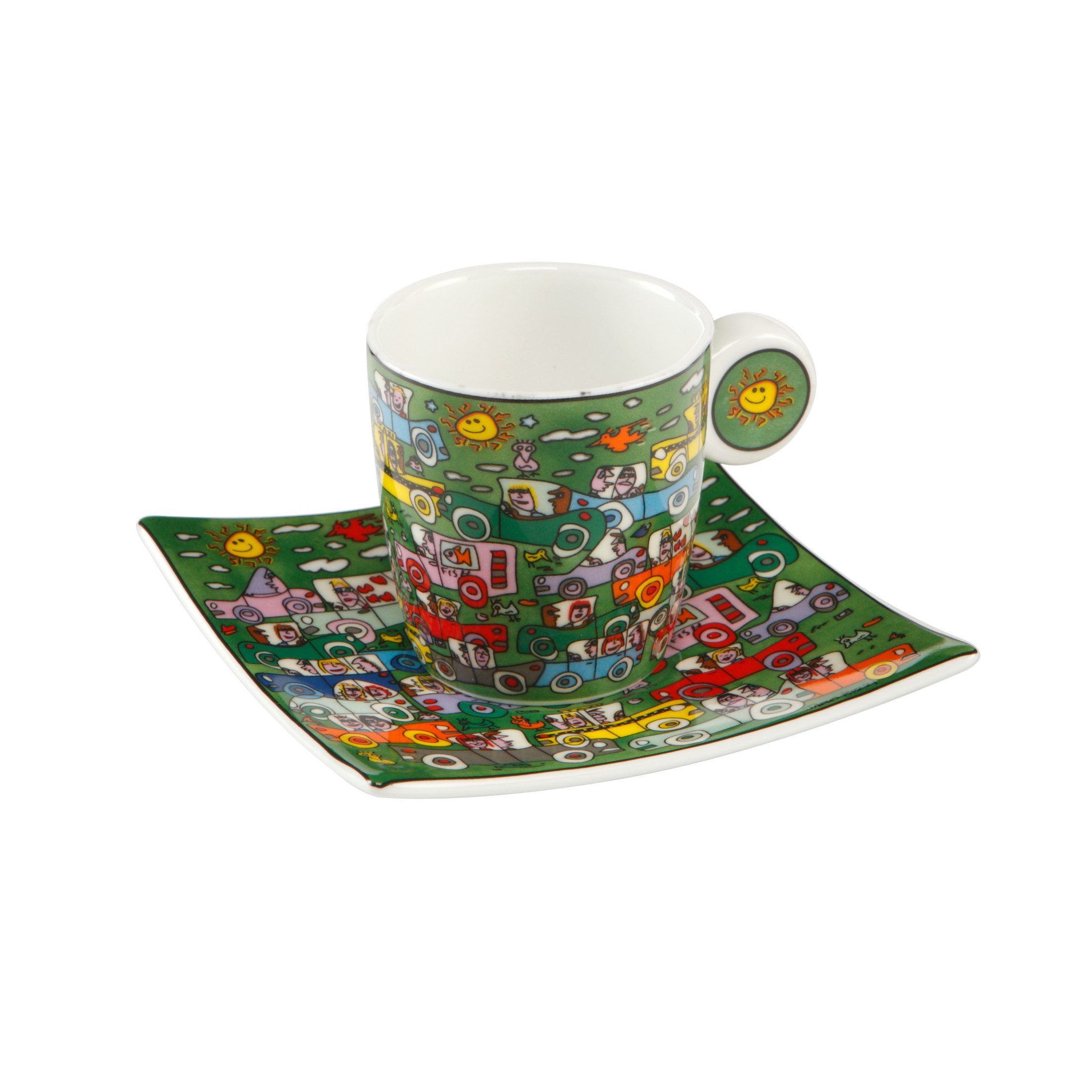 Goebel Untertasse James Rizzi, Spülmaschinengeeignet, Mehrfarbig, Motiv: Pop-Art / Autos