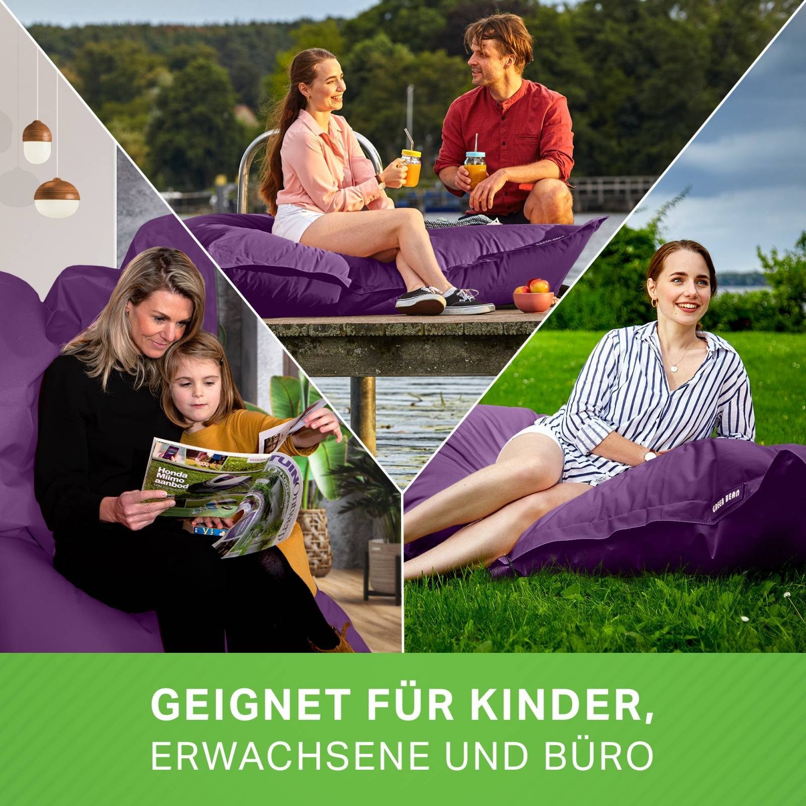 Green Bean Sitzsack XL Riesen - Sitzsack Square 120x160cm (Riesensitzsack), 120x160cm Kinder & Erwachsene Bean Bag EPS Perlen Füllung