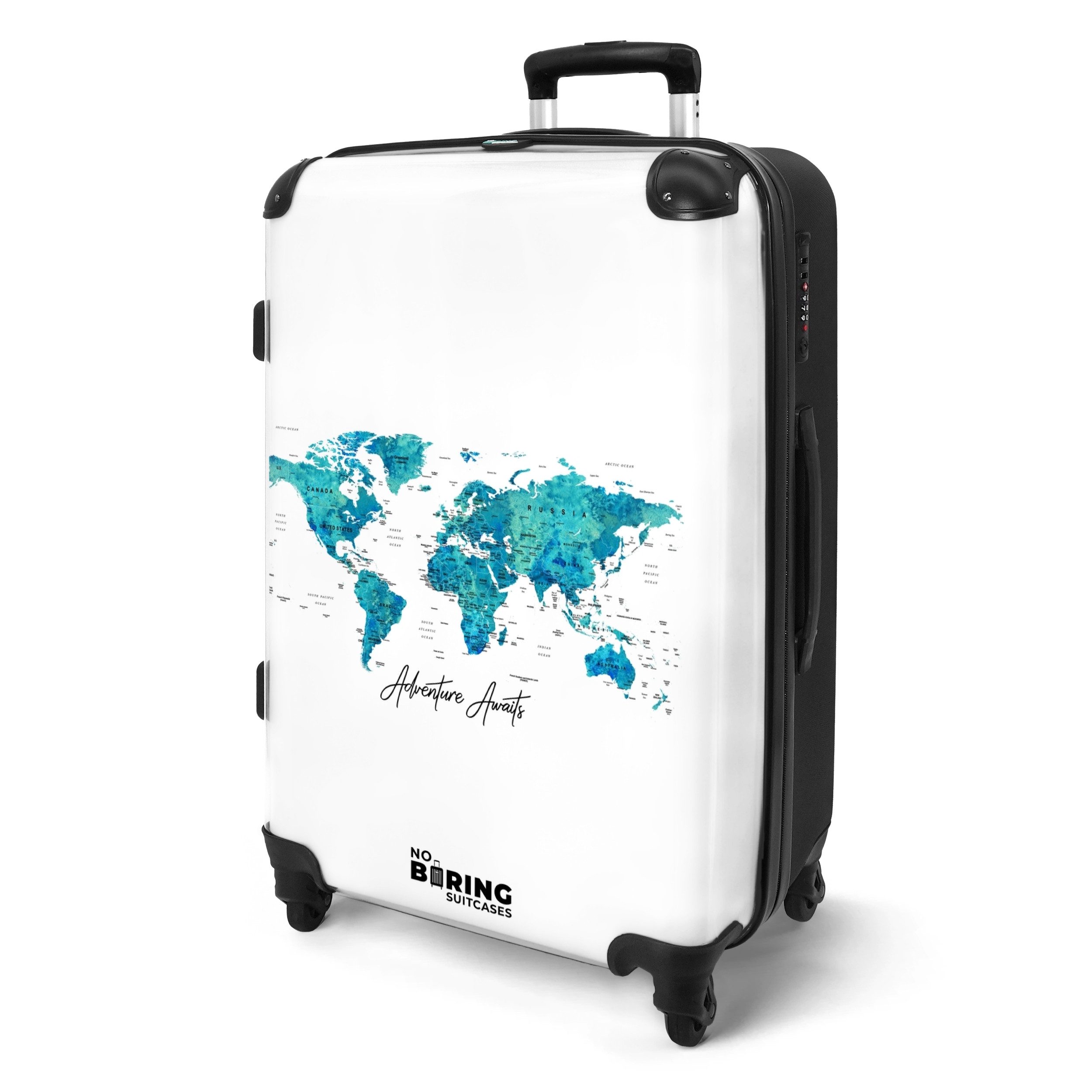 NoBoringSuitcases.com© Hartschalen-Trolley Weltkarte - Blau - günstig online kaufen